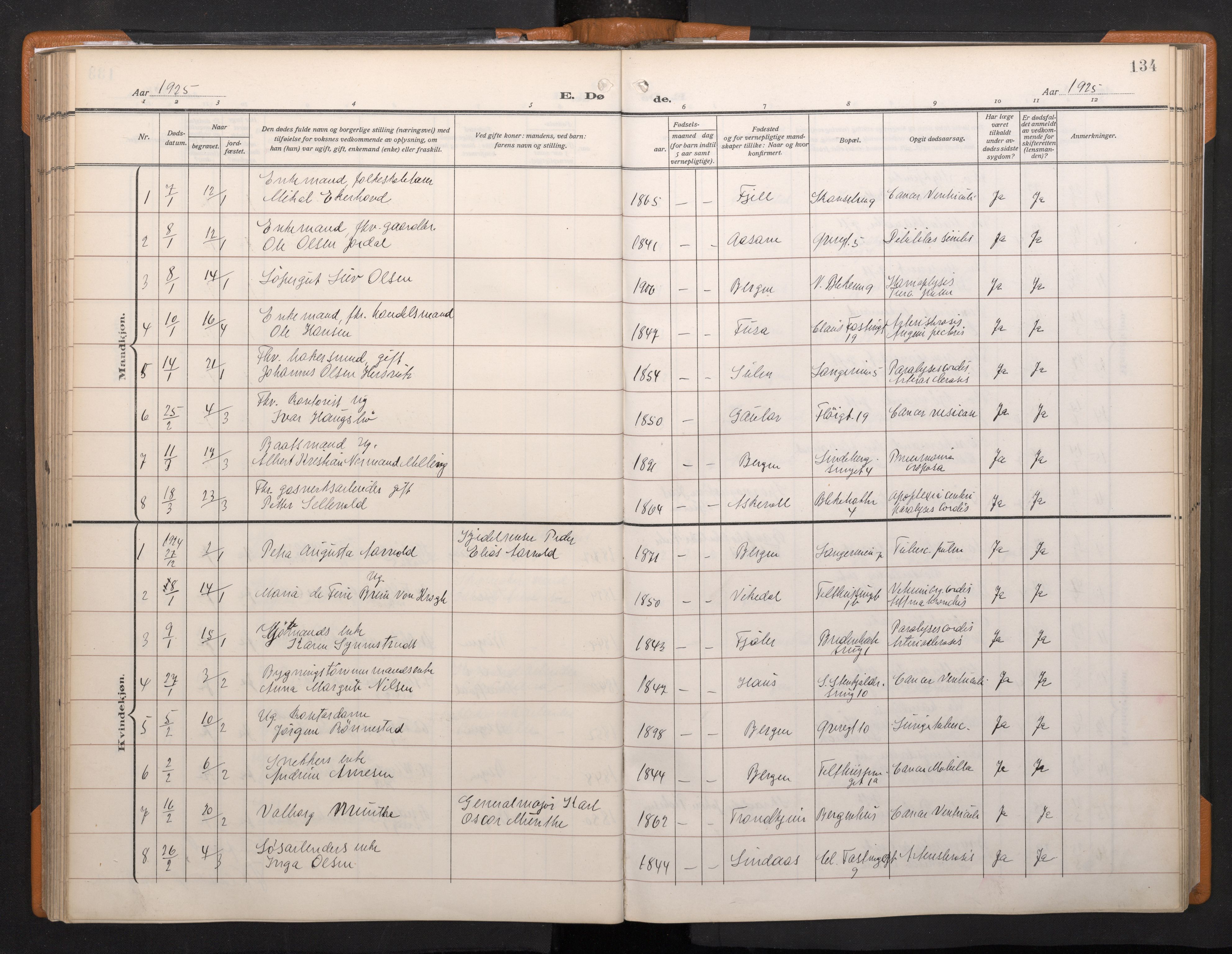 Korskirken sokneprestembete, AV/SAB-A-76101/H/Haa/L0048: Parish register (official) no. E 6, 1910-1960, p. 133b-134a