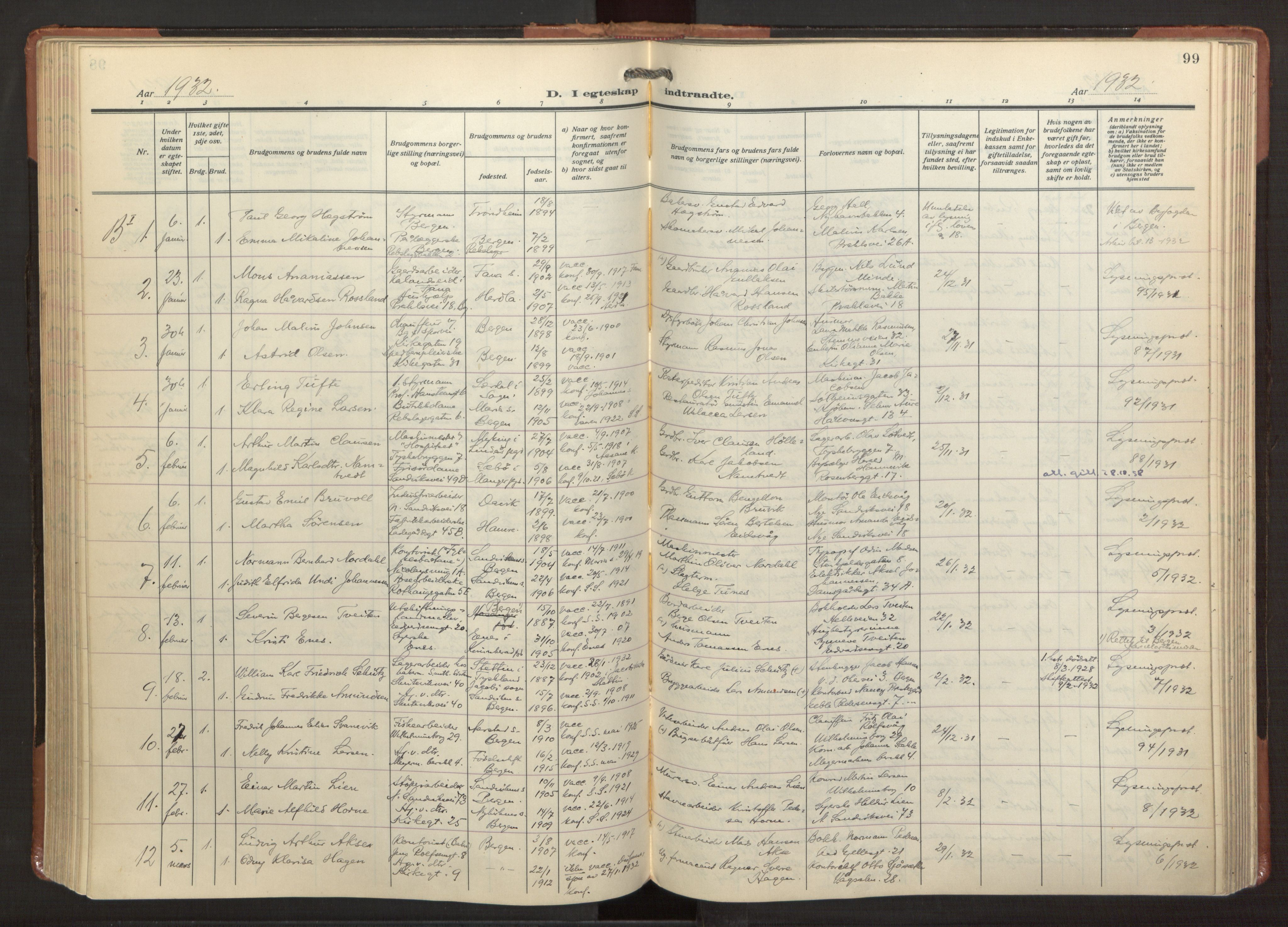 Sandviken Sokneprestembete, SAB/A-77601/H/Ha/L0016: Parish register (official) no. D 3, 1923-1940, p. 99