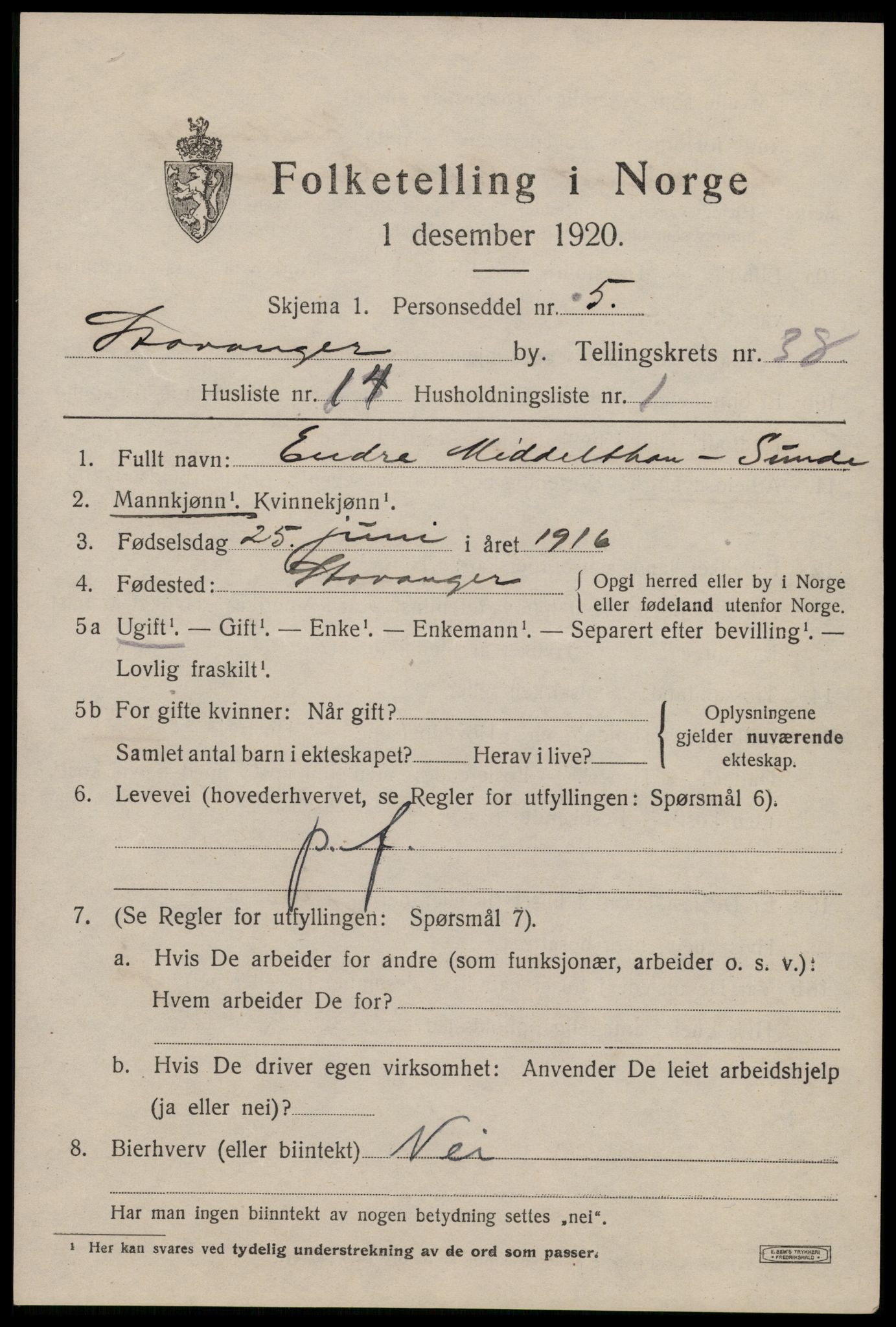 SAST, 1920 census for Stavanger, 1920, p. 99440