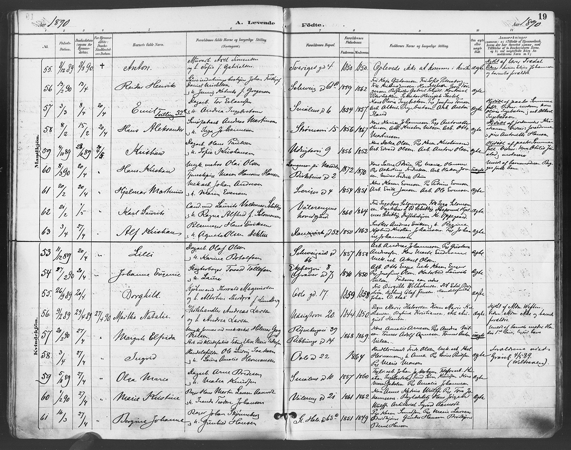 Gamlebyen prestekontor Kirkebøker, SAO/A-10884/F/Fa/L0007: Parish register (official) no. 7, 1889-1899, p. 19