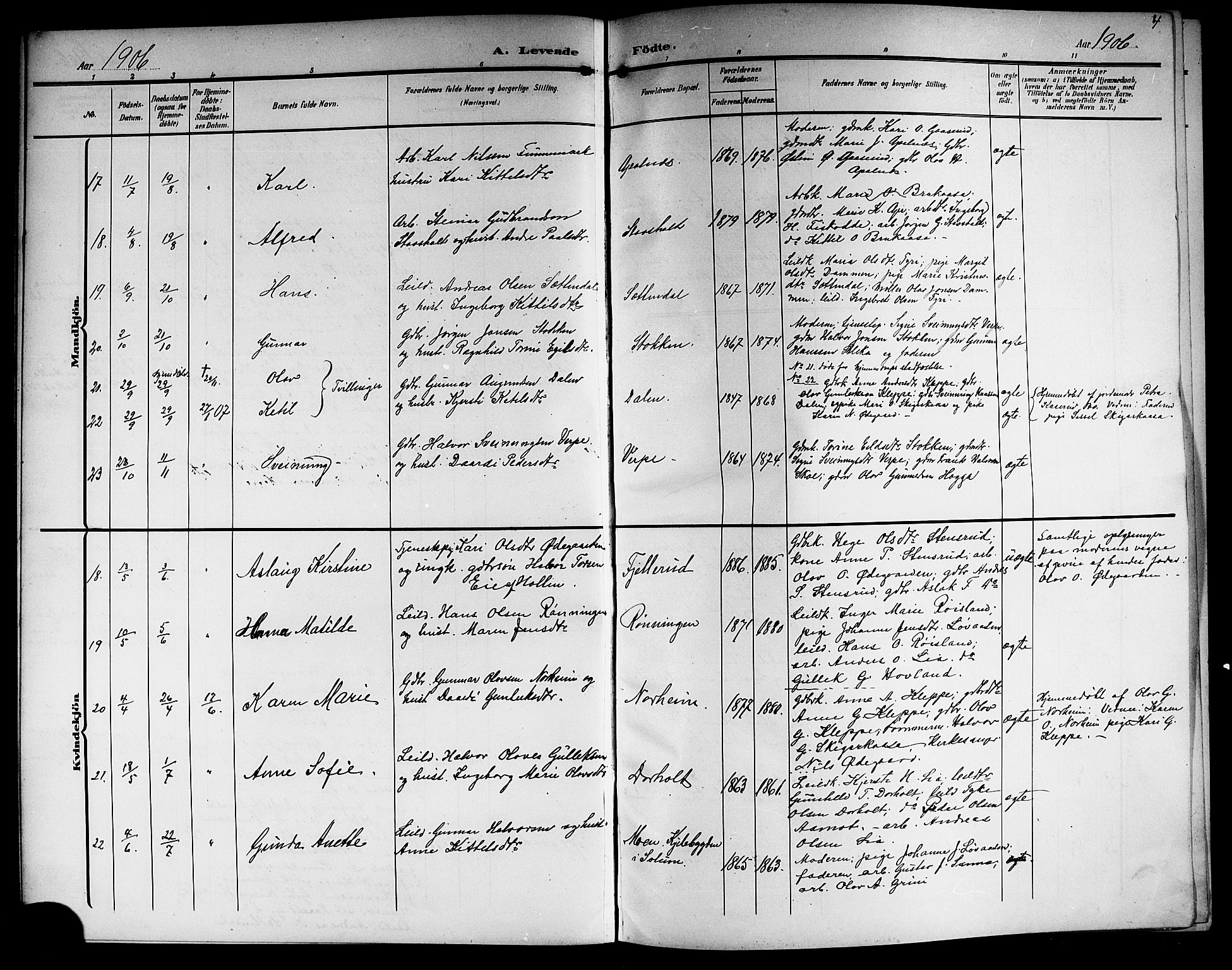 Lunde kirkebøker, AV/SAKO-A-282/G/Ga/L0004: Parish register (copy) no. I 4, 1906-1914, p. 4