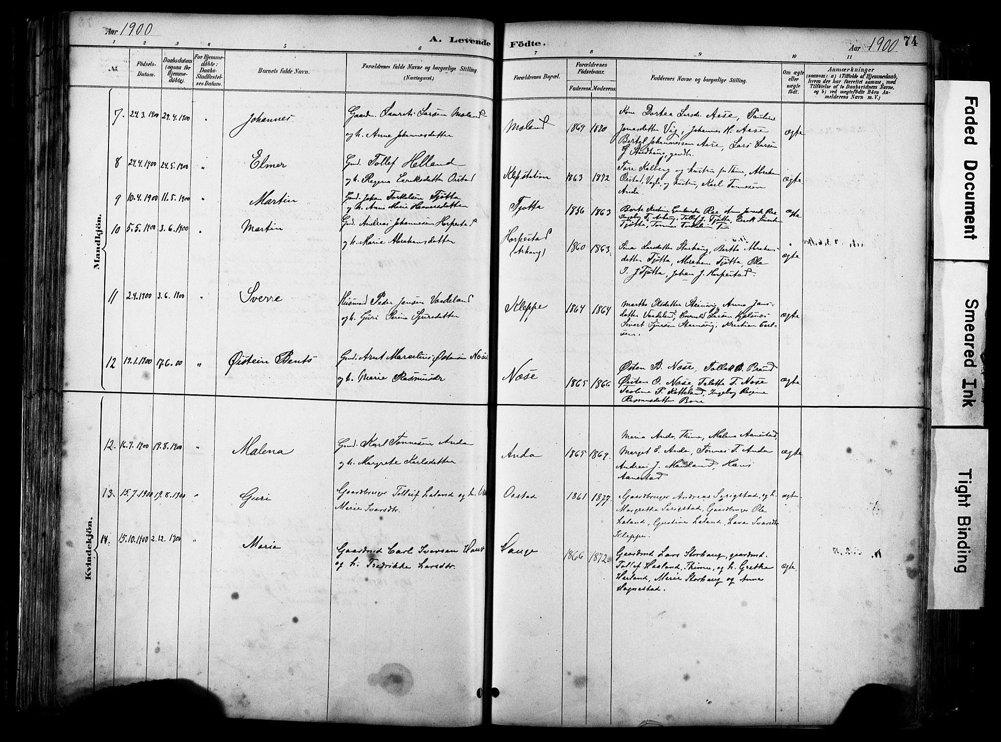 Klepp sokneprestkontor, AV/SAST-A-101803/001/3/30BA/L0009: Parish register (official) no. A 7, 1886-1915, p. 74