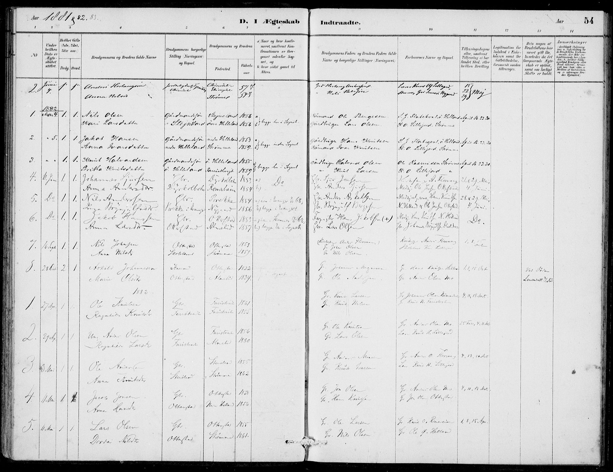 Hosanger sokneprestembete, SAB/A-75801/H/Haa: Parish register (official) no. C  1, 1880-1900, p. 54