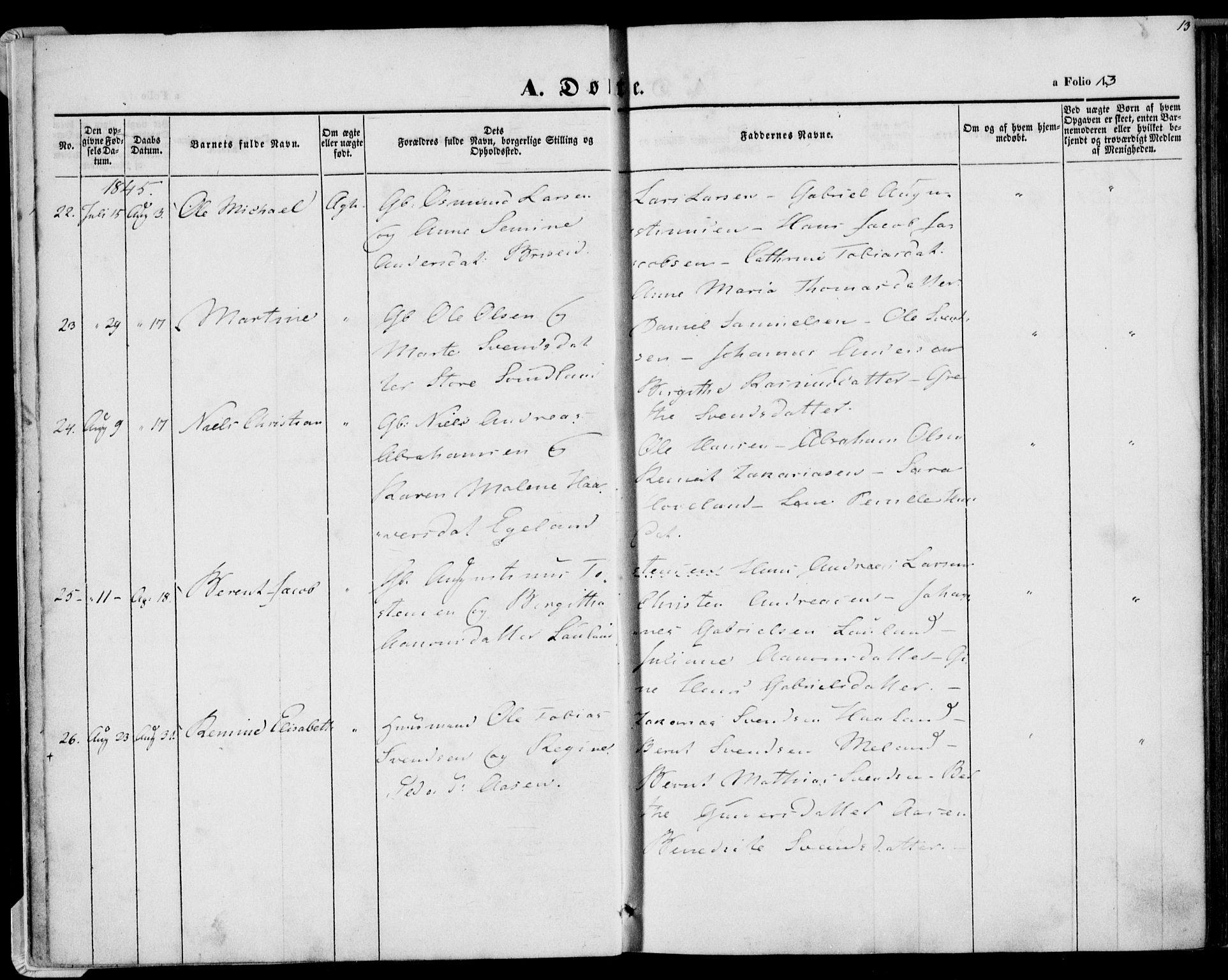 Herad sokneprestkontor, AV/SAK-1111-0018/F/Fa/Faa/L0004: Parish register (official) no. A 4, 1844-1853, p. 13