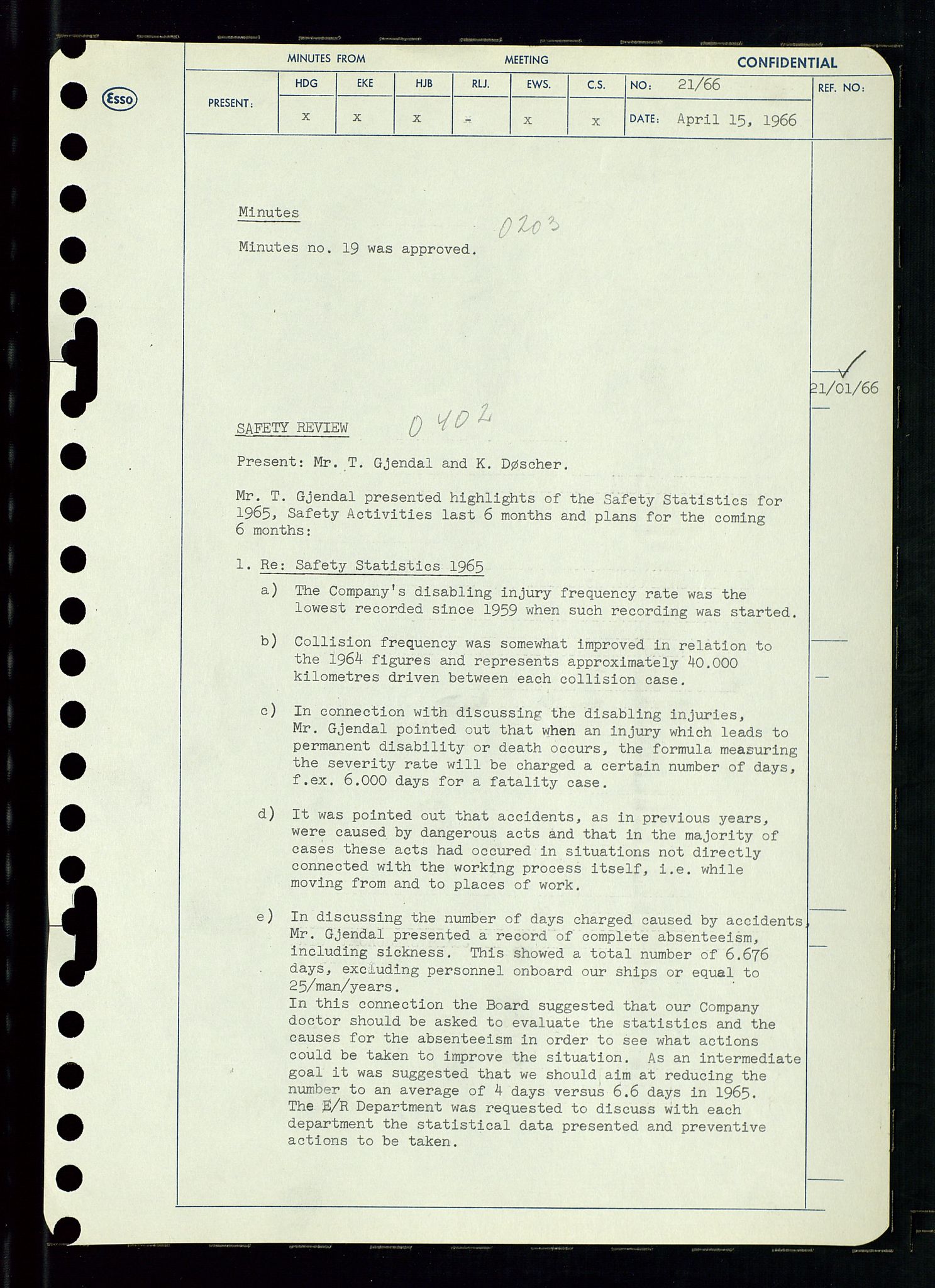 Pa 0982 - Esso Norge A/S, AV/SAST-A-100448/A/Aa/L0002/0002: Den administrerende direksjon Board minutes (styrereferater) / Den administrerende direksjon Board minutes (styrereferater), 1966, p. 47