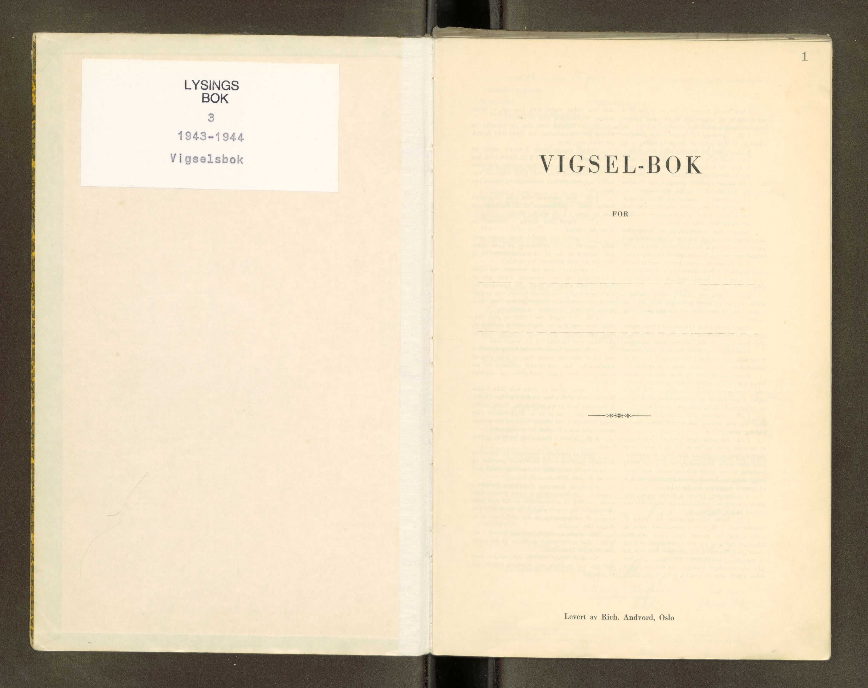 Nordre Sunnmøre sorenskriveri, SAT/A-0006/1/6/6D/L0003: Lysningsbok, 1943-1944, p. 1
