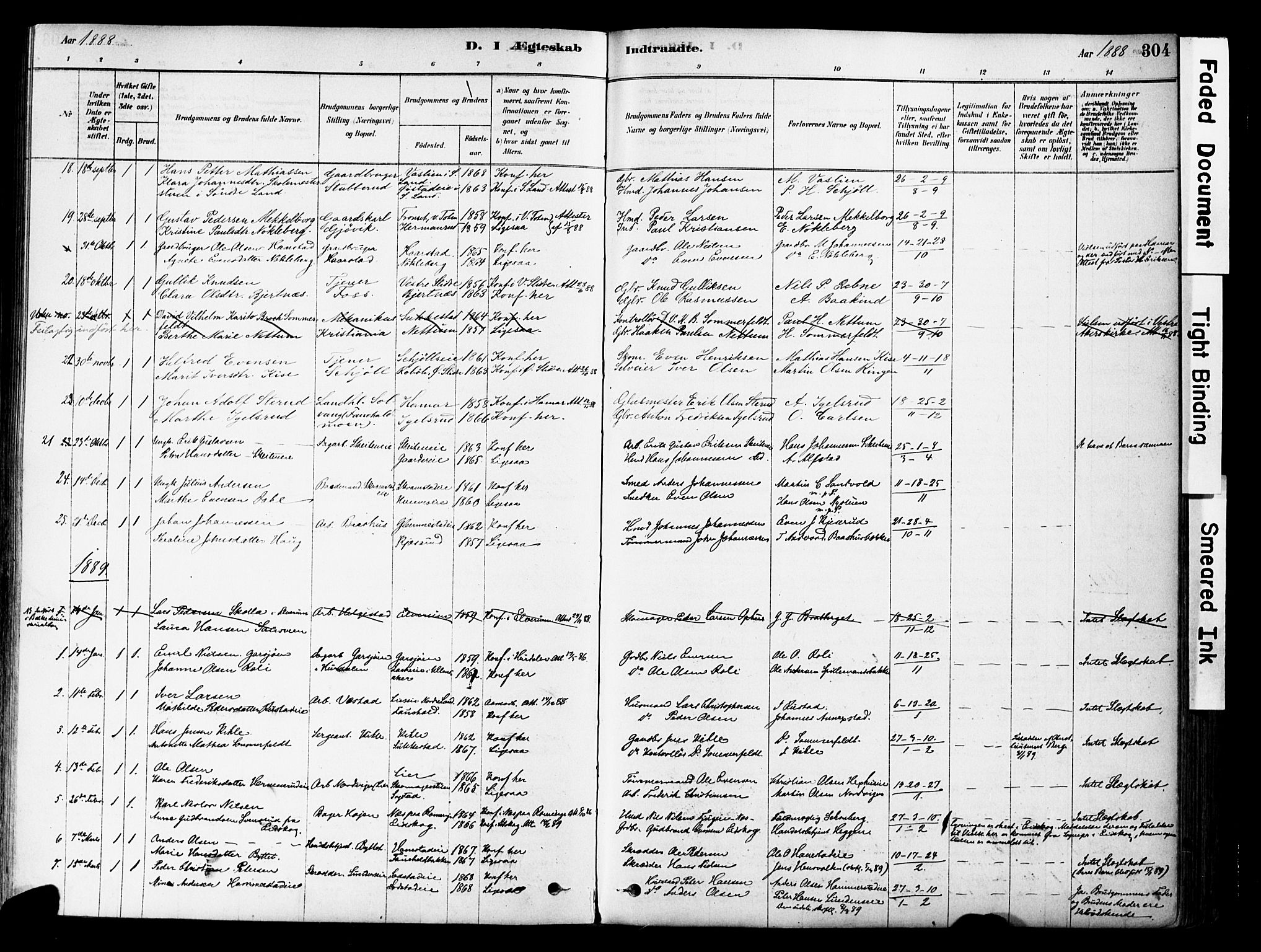 Østre Toten prestekontor, SAH/PREST-104/H/Ha/Haa/L0006: Parish register (official) no. 6 /1, 1878-1896, p. 304