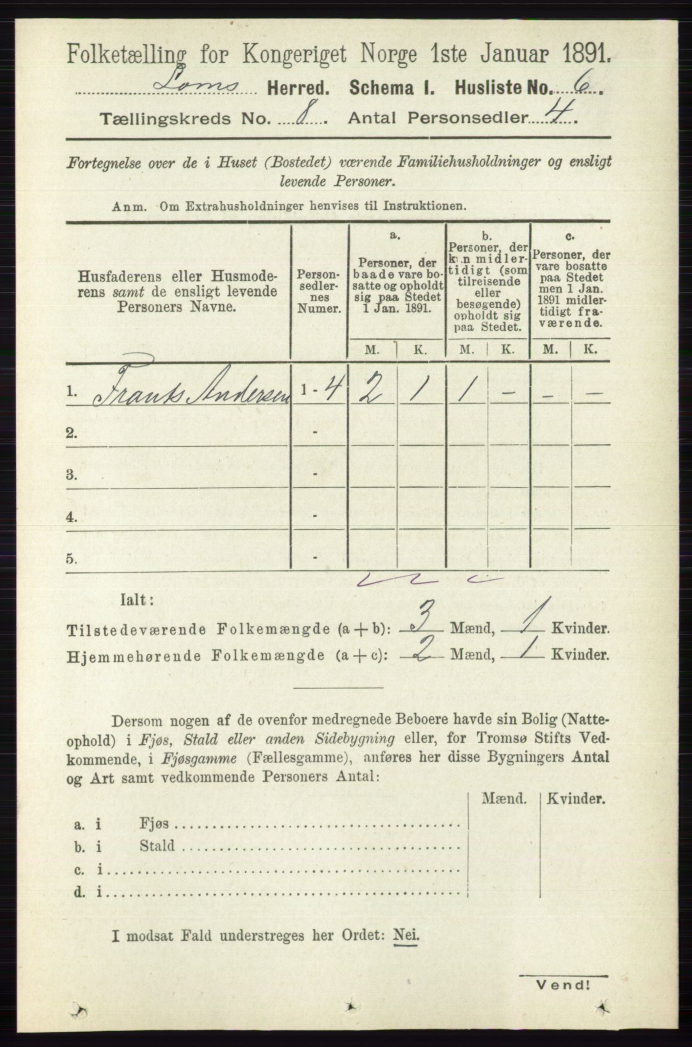 RA, 1891 census for 0514 Lom, 1891, p. 3048