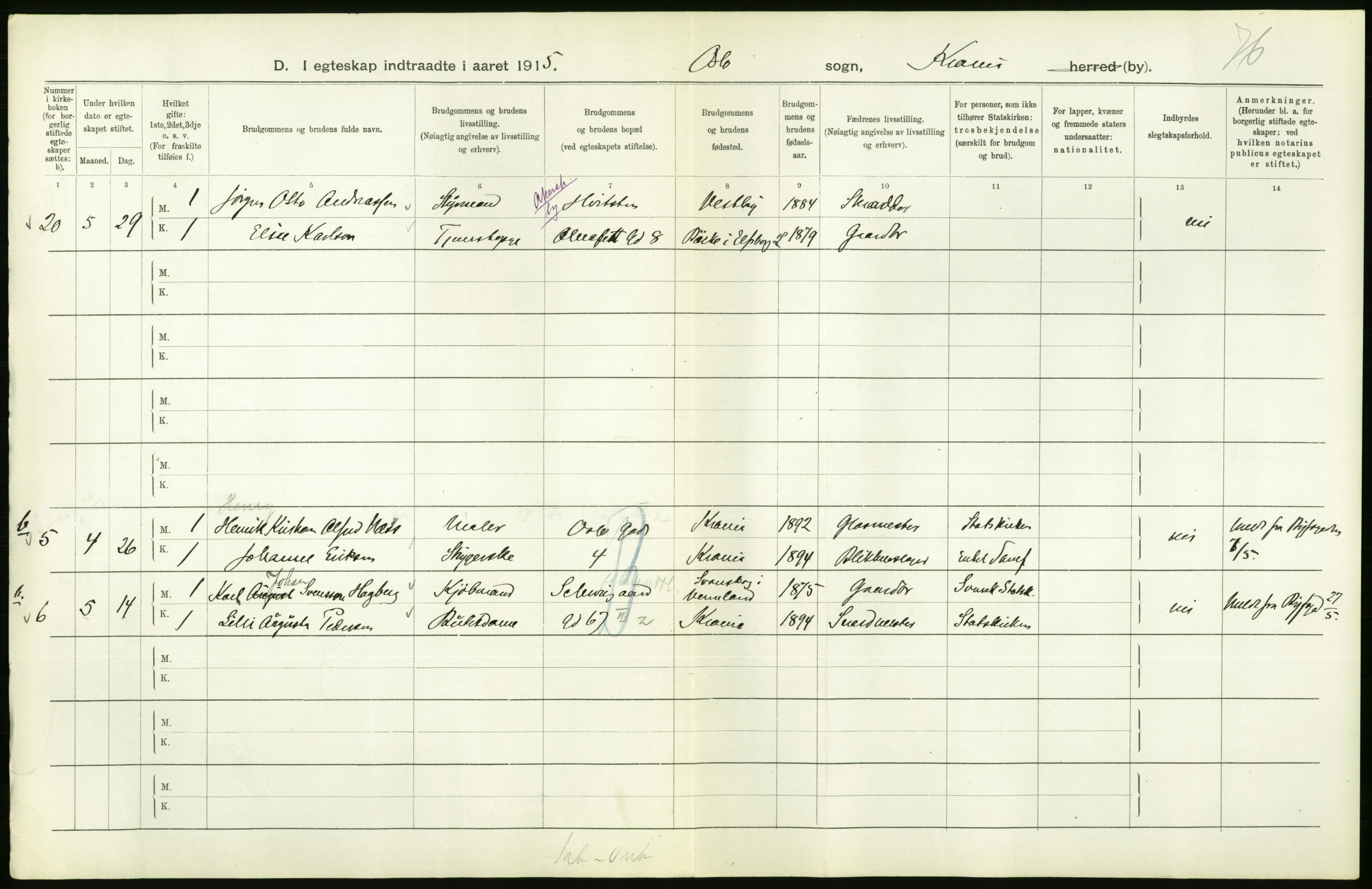 Statistisk sentralbyrå, Sosiodemografiske emner, Befolkning, AV/RA-S-2228/D/Df/Dfb/Dfbe/L0008: Kristiania: Gifte., 1915, p. 618