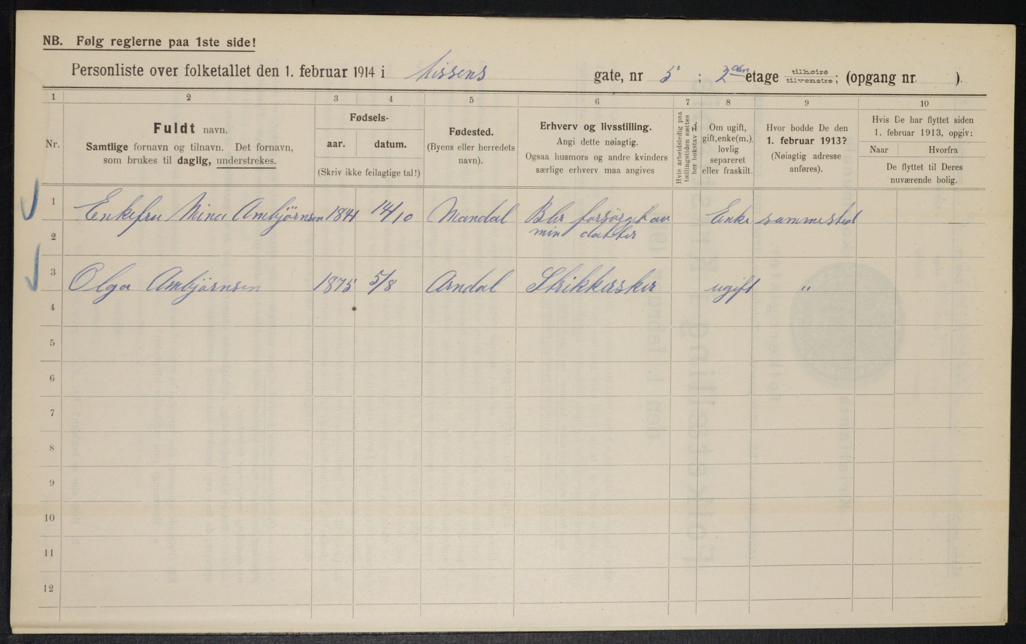 OBA, Municipal Census 1914 for Kristiania, 1914, p. 71213