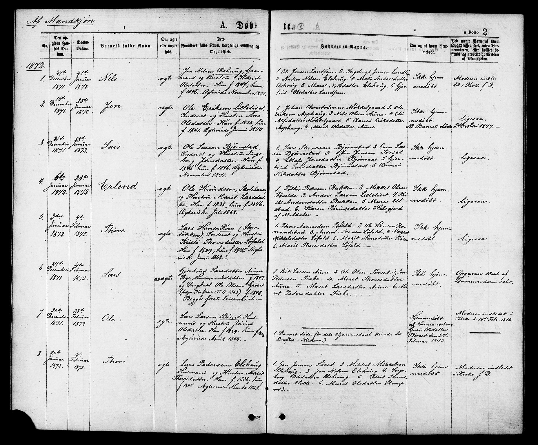 Ministerialprotokoller, klokkerbøker og fødselsregistre - Møre og Romsdal, AV/SAT-A-1454/598/L1068: Parish register (official) no. 598A02, 1872-1881, p. 2