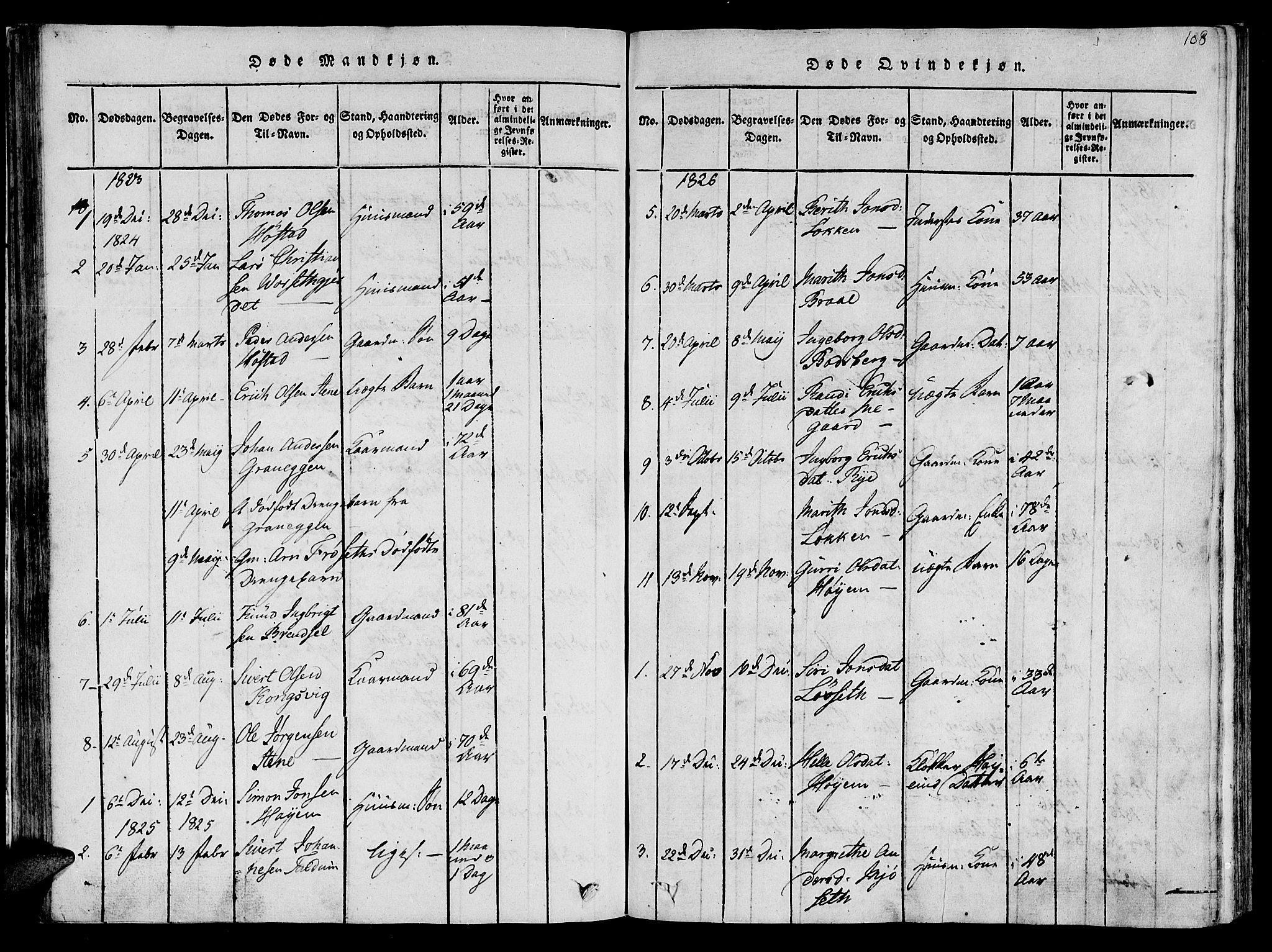Ministerialprotokoller, klokkerbøker og fødselsregistre - Sør-Trøndelag, SAT/A-1456/612/L0372: Parish register (official) no. 612A06 /1, 1816-1828, p. 108