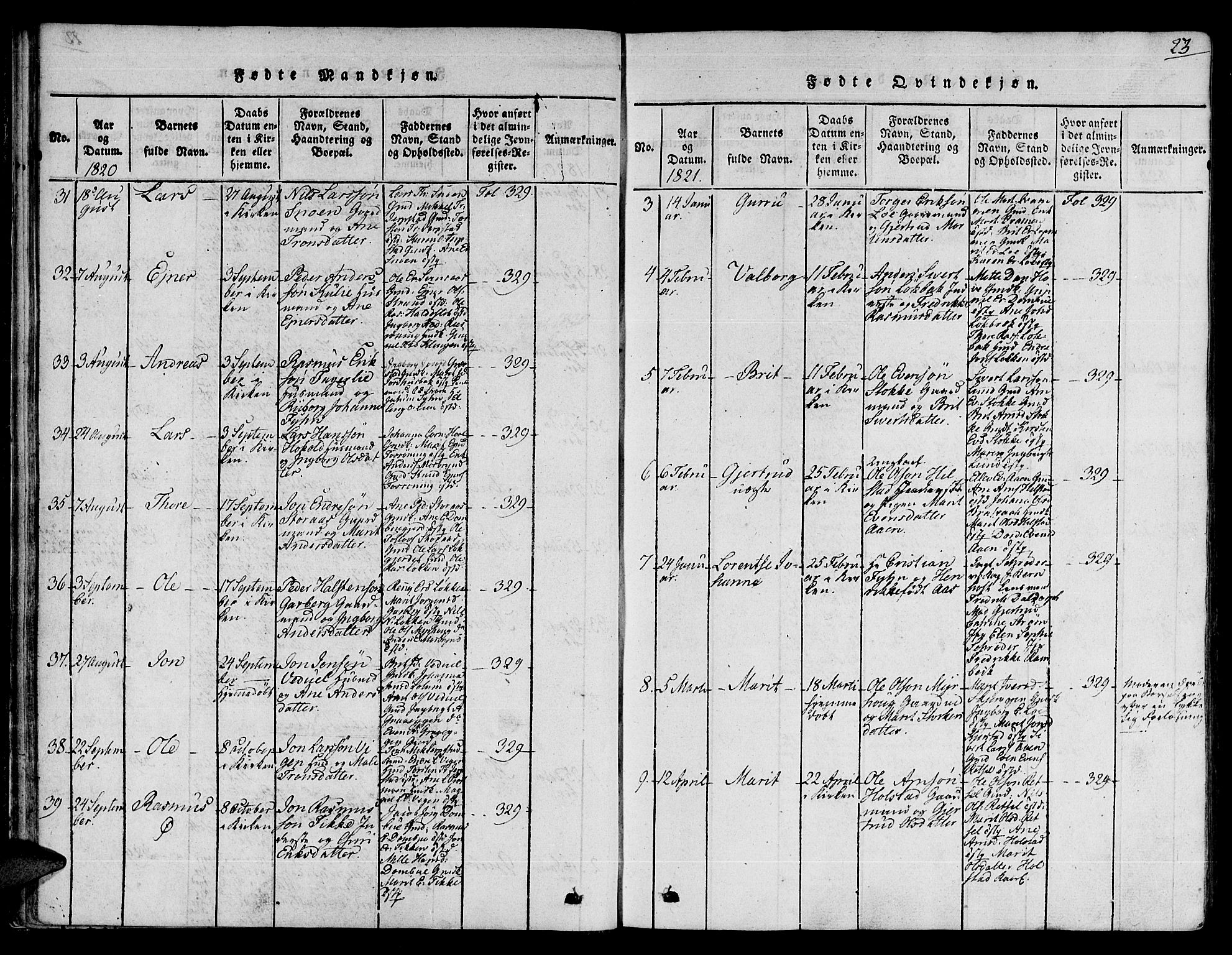 Ministerialprotokoller, klokkerbøker og fødselsregistre - Sør-Trøndelag, SAT/A-1456/672/L0853: Parish register (official) no. 672A06 /1, 1816-1829, p. 23