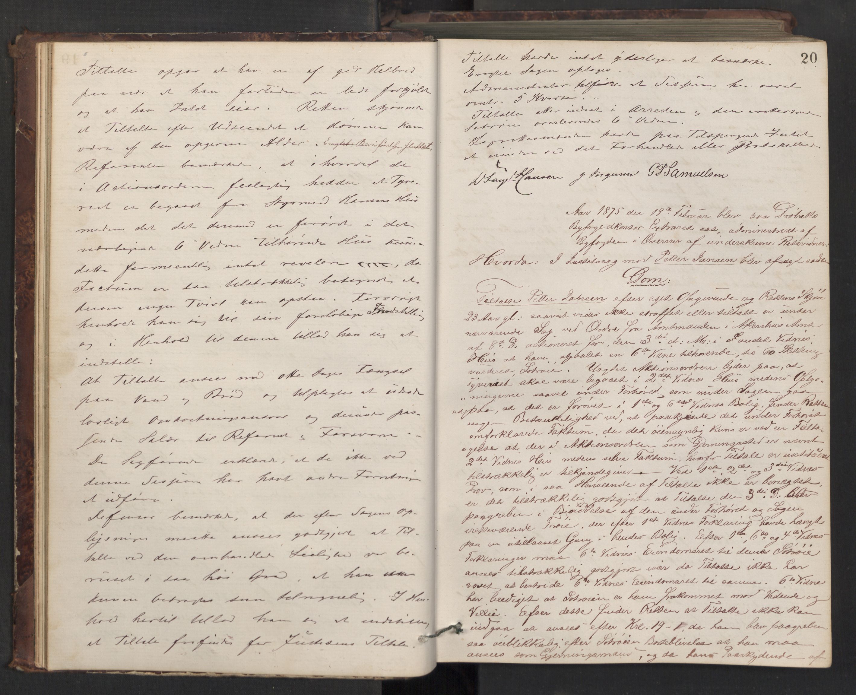 Drøbak byfogd, AV/SAO-A-10144/F/Fb/L0004: Ekstrarettsprotokoll, 1874-1889, p. 19b-20a