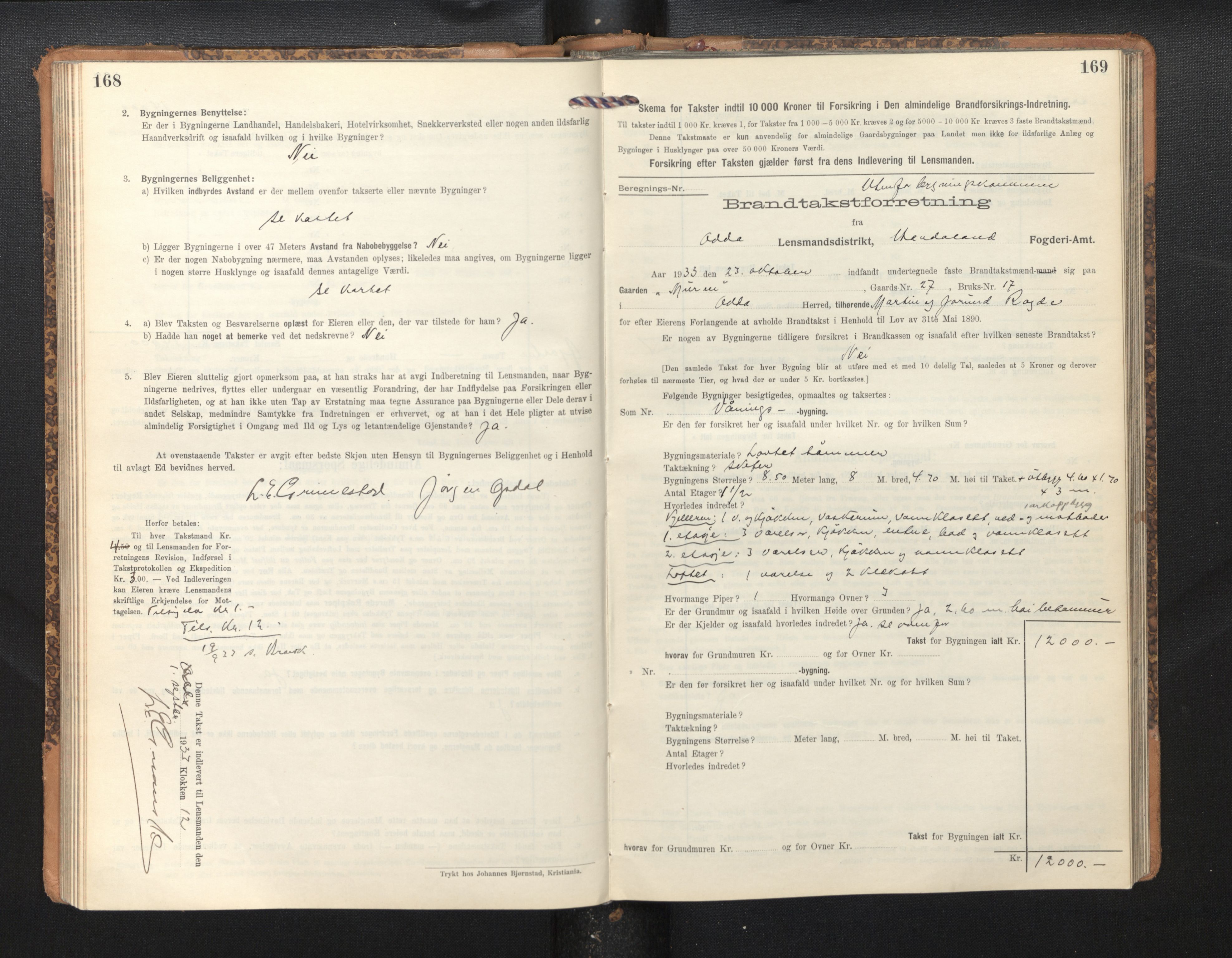 Lensmannen i Odda, AV/SAB-A-34001/0012/L0003: Branntakstprotokoll, skjematakst, 1916-1948, p. 168-169