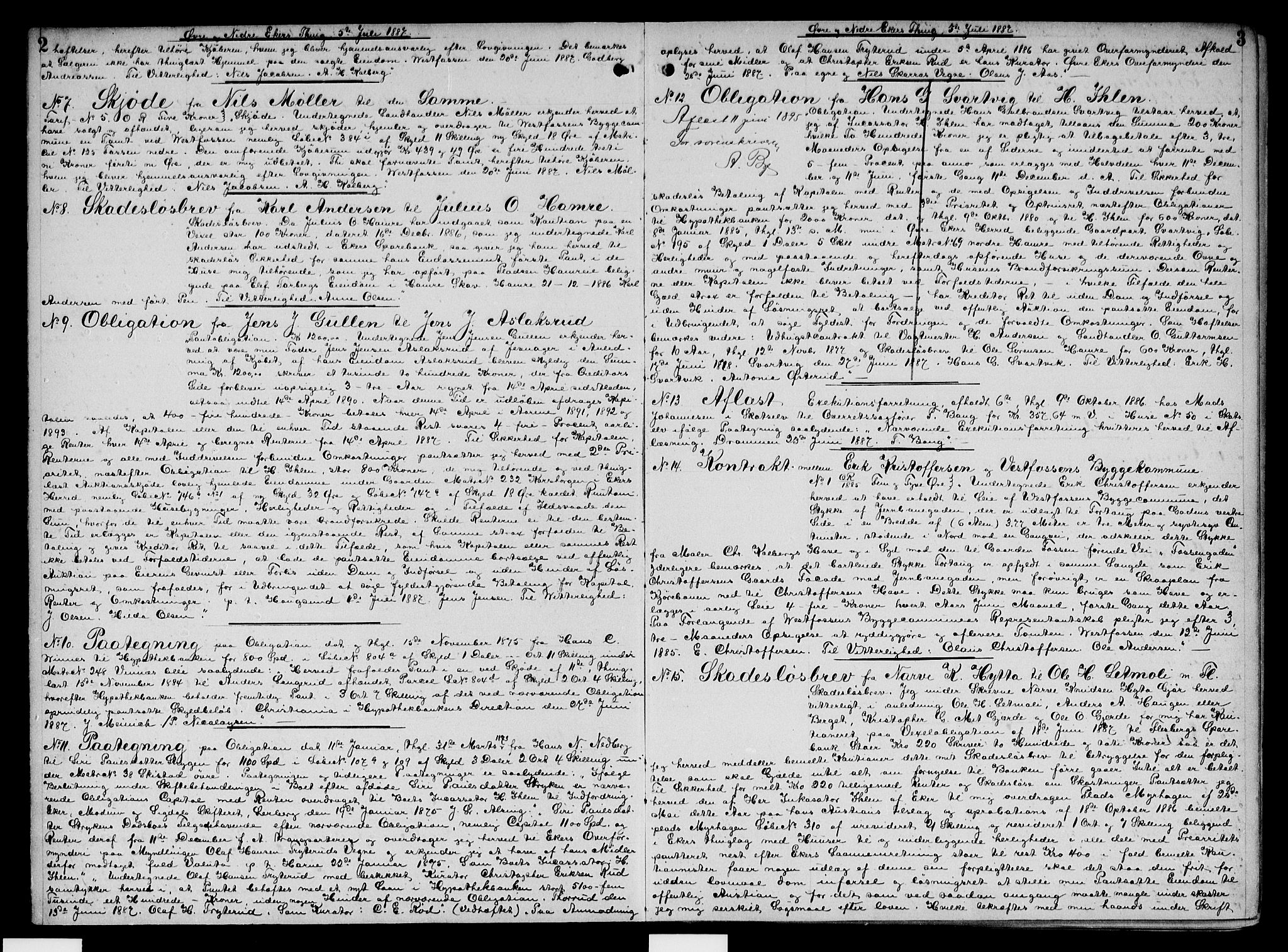 Eiker, Modum og Sigdal sorenskriveri, SAKO/A-123/G/Ga/Gaa/L0020: Mortgage book no. I 20, 1887-1891, p. 2-3