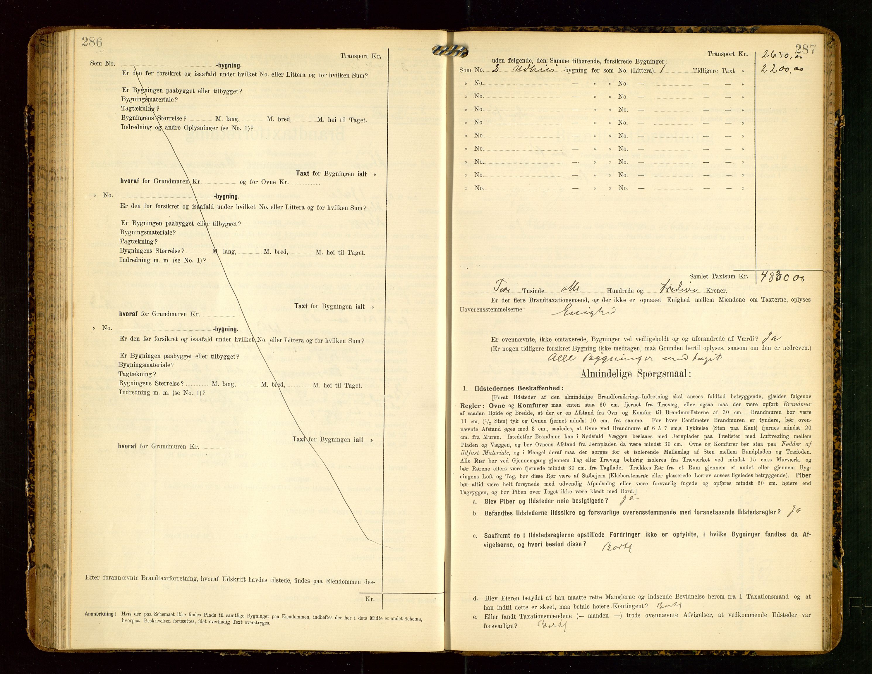 Klepp lensmannskontor, AV/SAST-A-100163/Goc/L0004: "Brandtaxationsprotokol" m/register, 1906-1908, p. 286-287