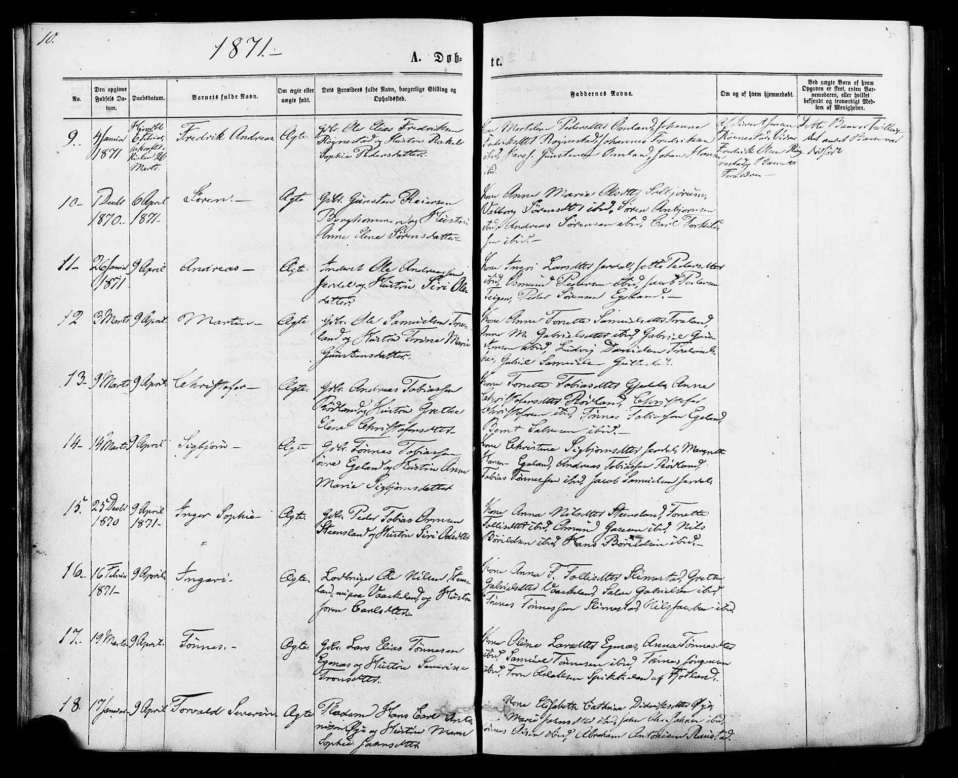 Kvinesdal sokneprestkontor, AV/SAK-1111-0026/F/Fa/Fab/L0007: Parish register (official) no. A 7, 1870-1885, p. 10