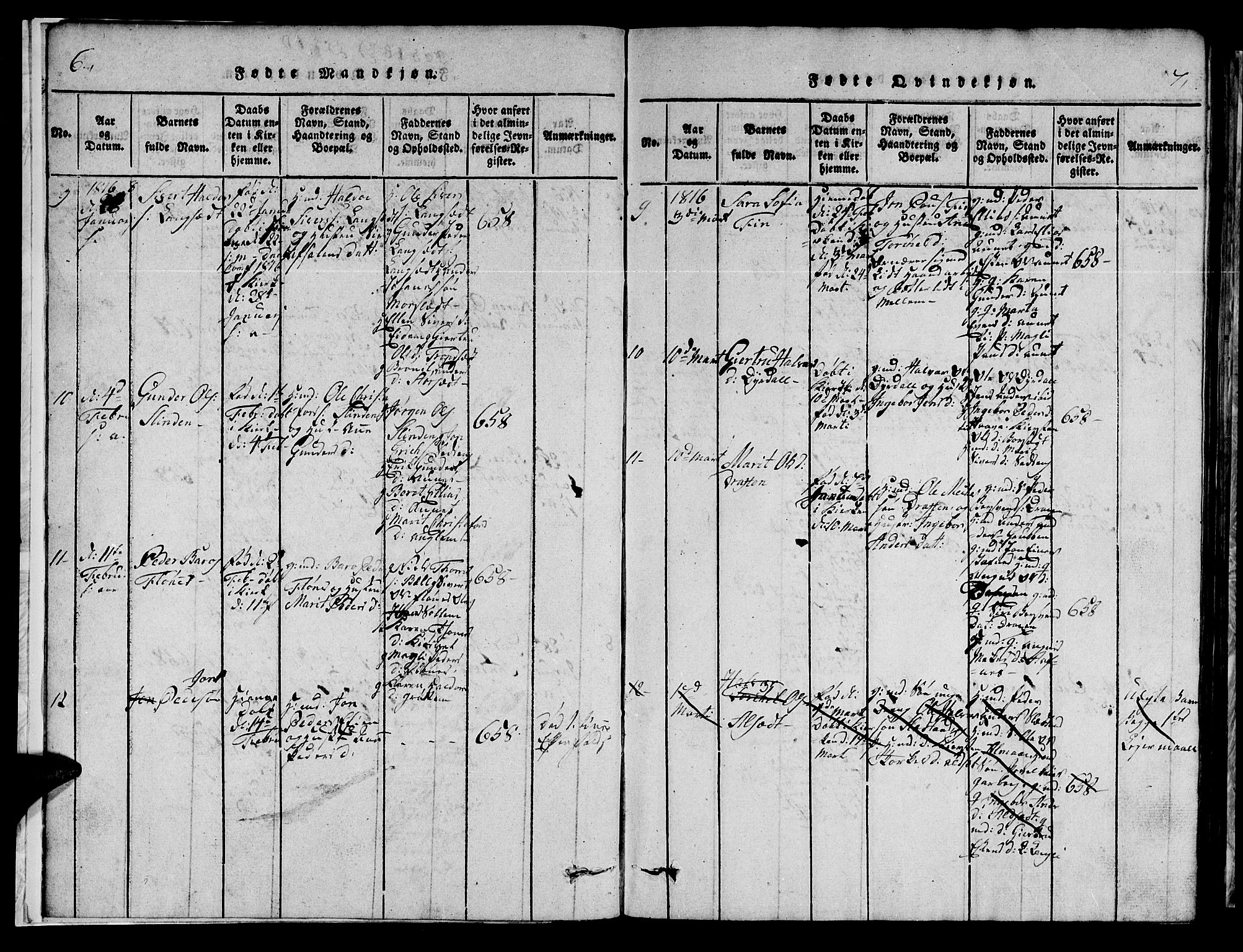 Ministerialprotokoller, klokkerbøker og fødselsregistre - Sør-Trøndelag, AV/SAT-A-1456/695/L1152: Parish register (copy) no. 695C03, 1816-1831, p. 6-7