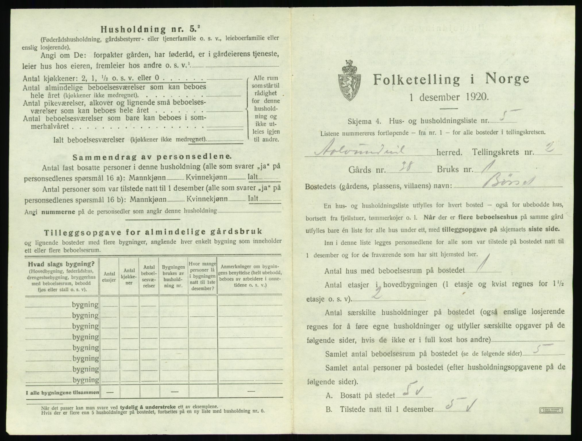 SAT, 1920 census for Ålvundeid, 1920, p. 102