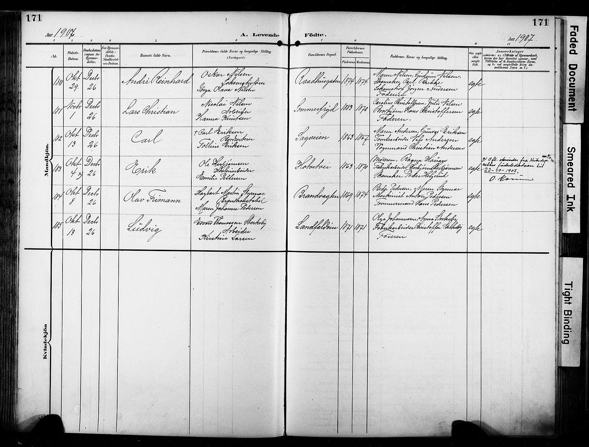 Bragernes kirkebøker, AV/SAKO-A-6/F/Fb/L0009: Parish register (official) no. II 9, 1902-1911, p. 171