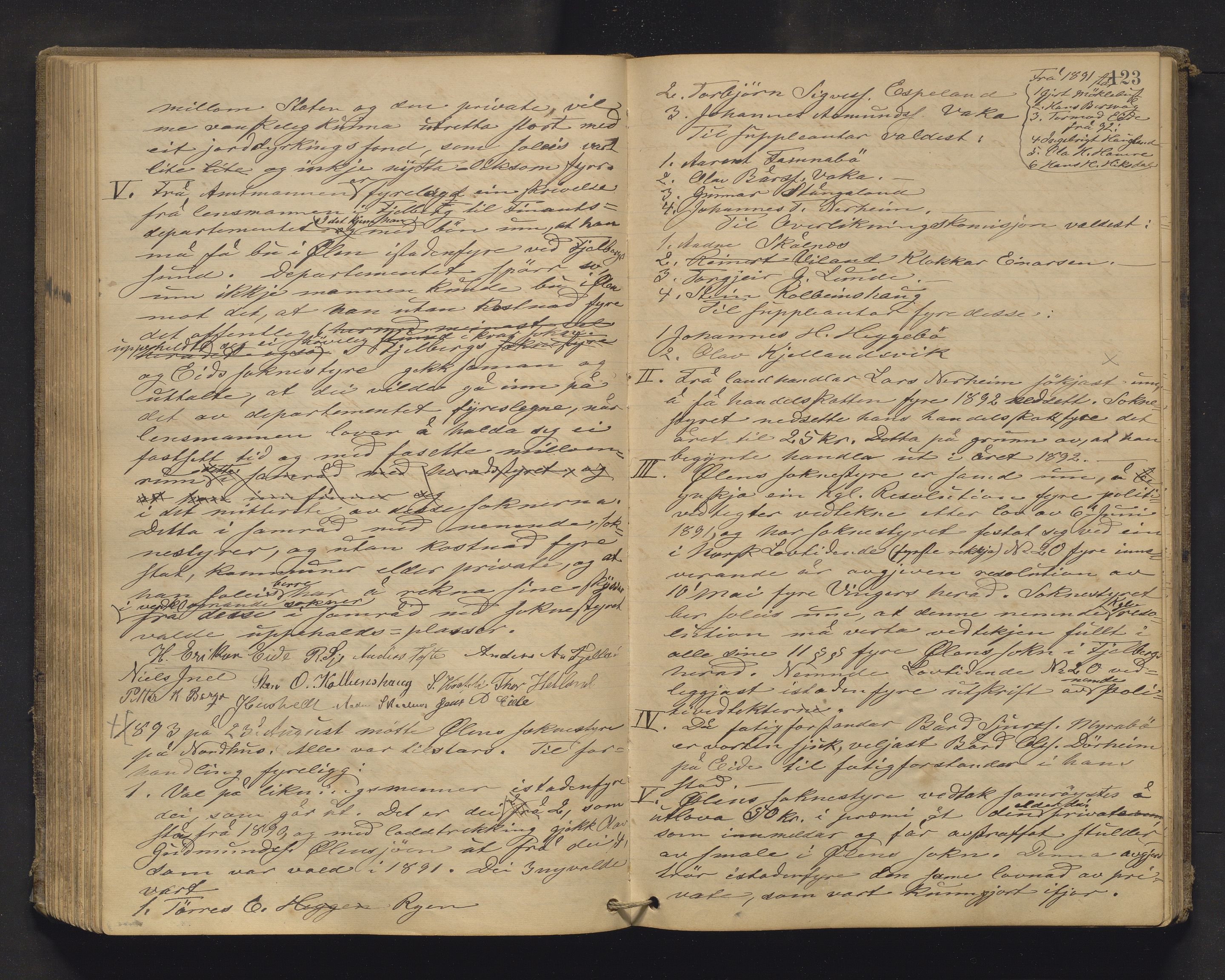 Fjelberg kommune. Formannskapet, IKAH/1213-021/A/Aa/L0002: Møtebok for formannskapet, heradstyret og soknestyra i Fjelberg, Ølen, Vikebygd og Eid, 1881-1900, p. 123