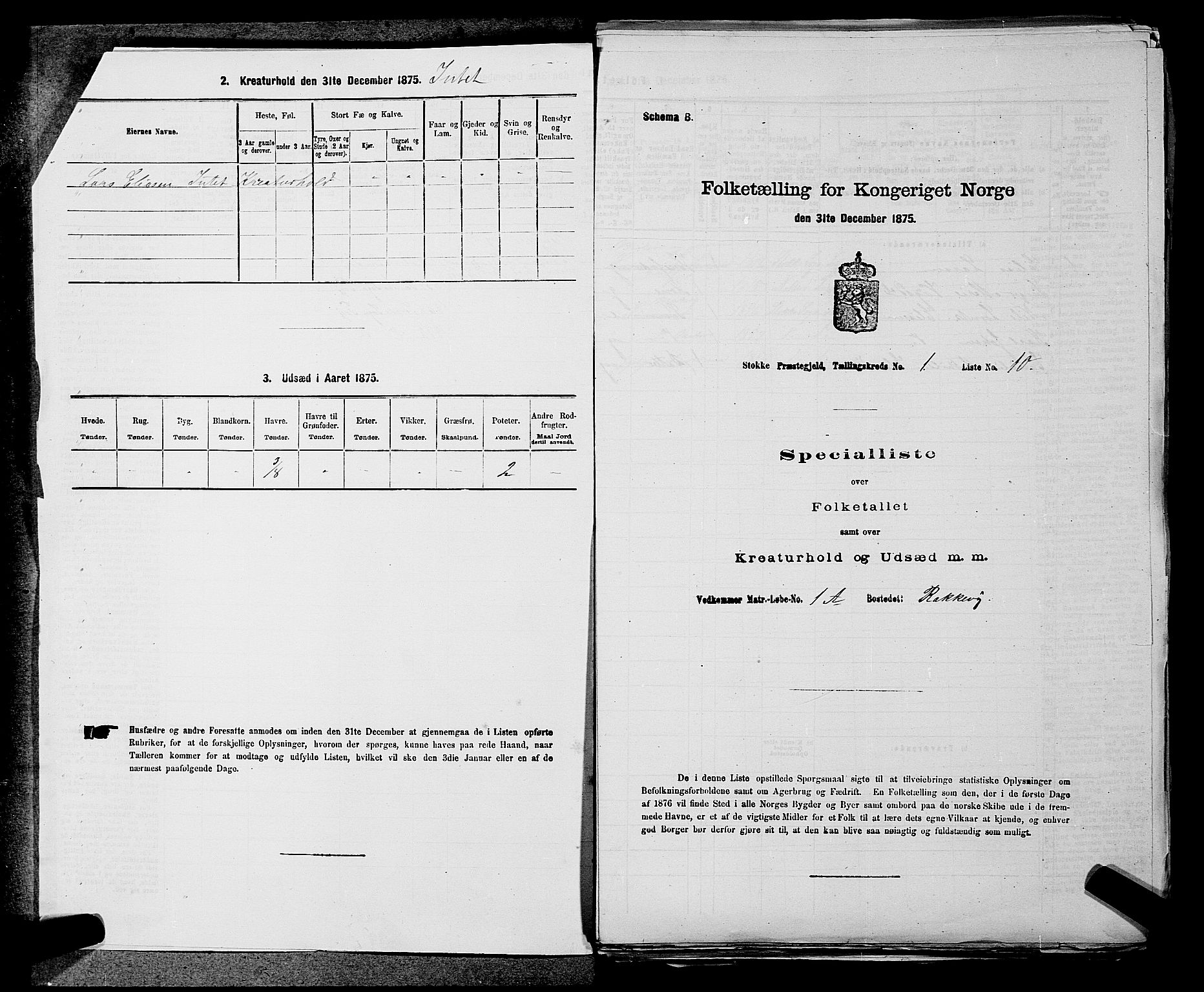 SAKO, 1875 census for 0720P Stokke, 1875, p. 61