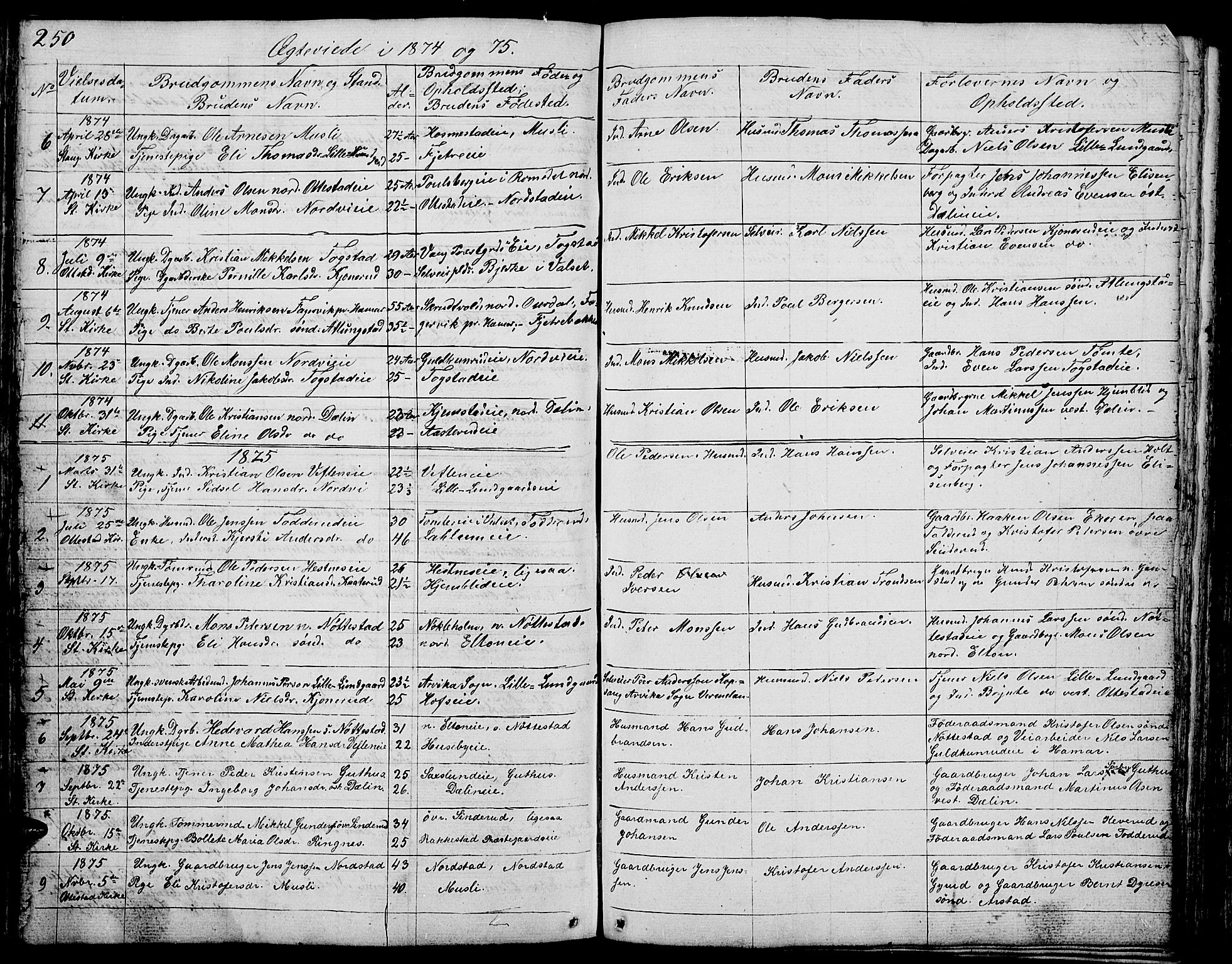 Stange prestekontor, SAH/PREST-002/L/L0002: Parish register (copy) no. 2, 1838-1879, p. 250