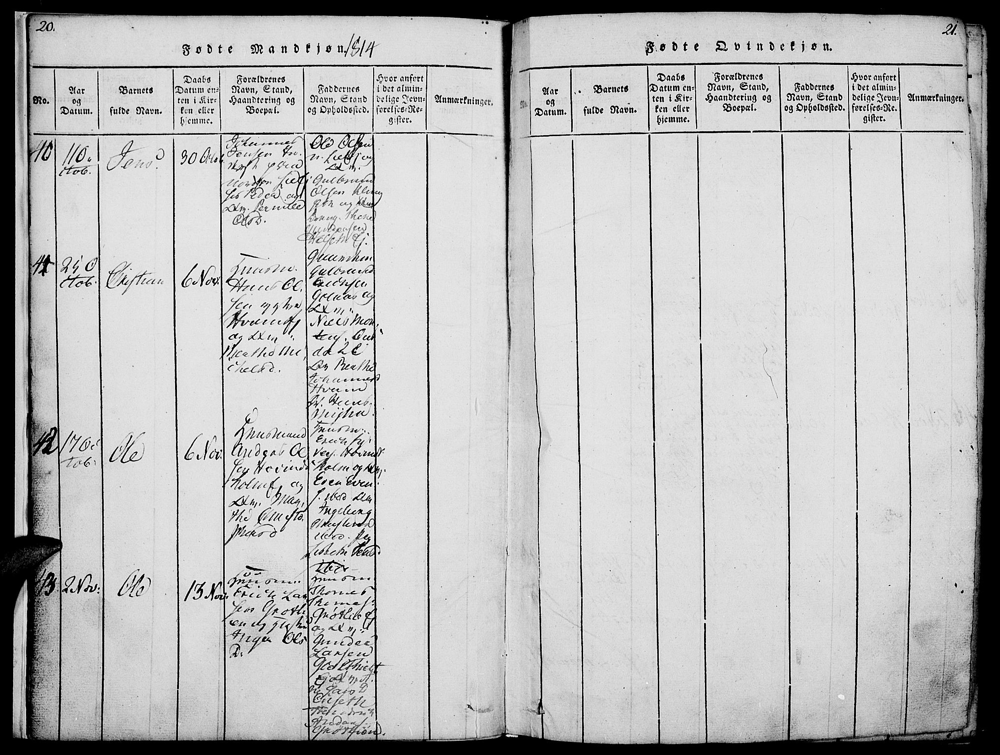Nes prestekontor, Hedmark, SAH/PREST-020/K/Ka/L0002: Parish register (official) no. 2, 1813-1827, p. 20-21