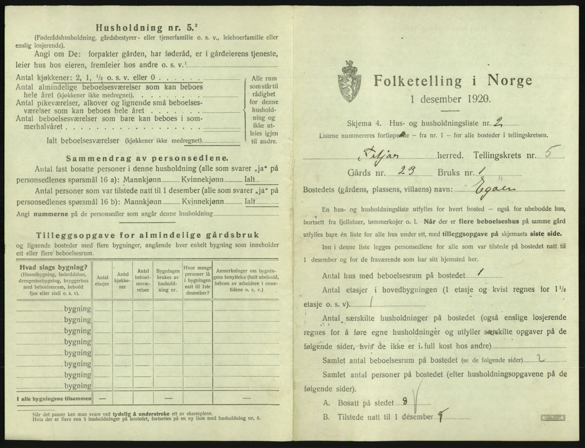 SAB, 1920 census for Fitjar, 1920, p. 316
