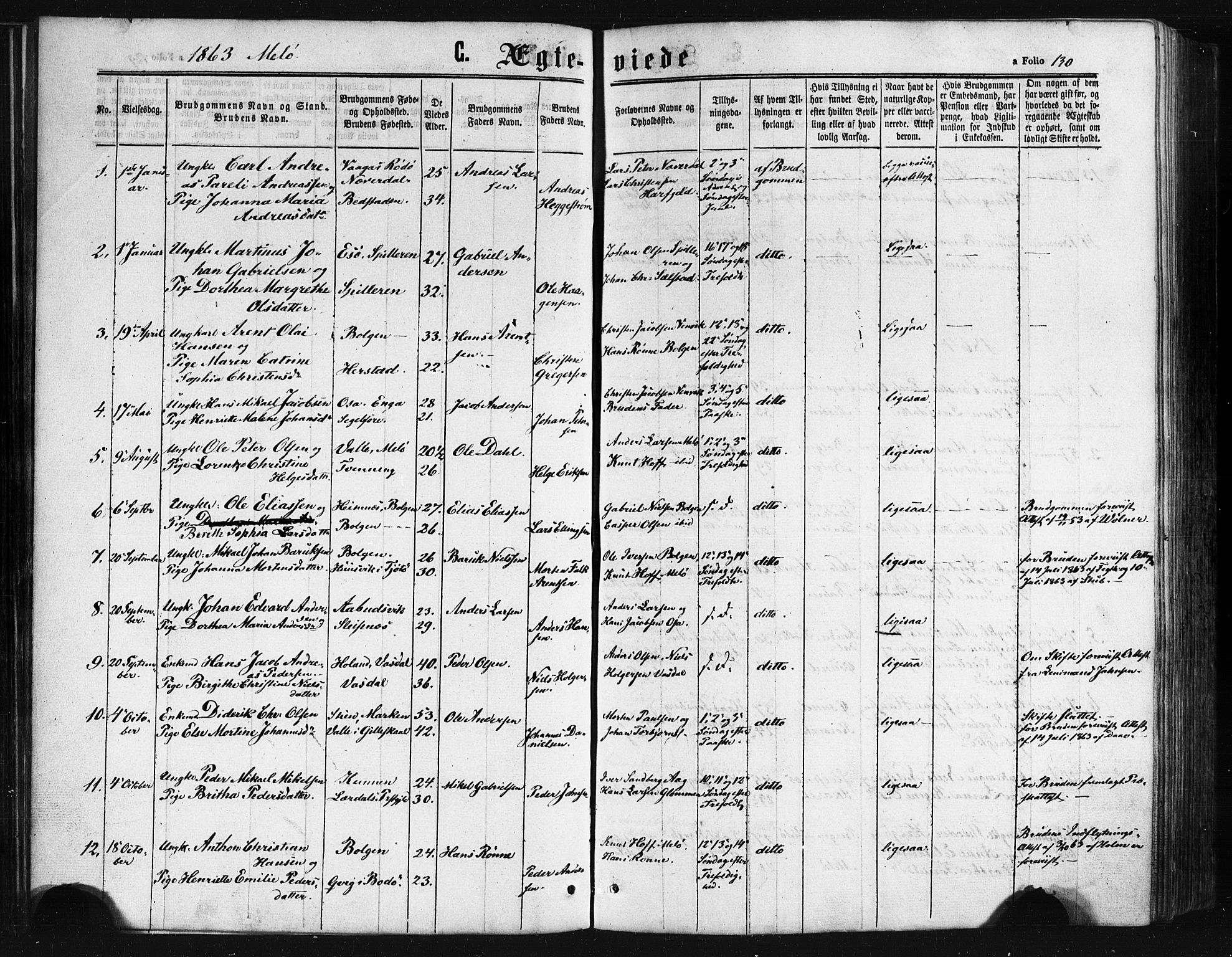 Ministerialprotokoller, klokkerbøker og fødselsregistre - Nordland, SAT/A-1459/841/L0607: Parish register (official) no. 841A11 /2, 1863-1877, p. 130