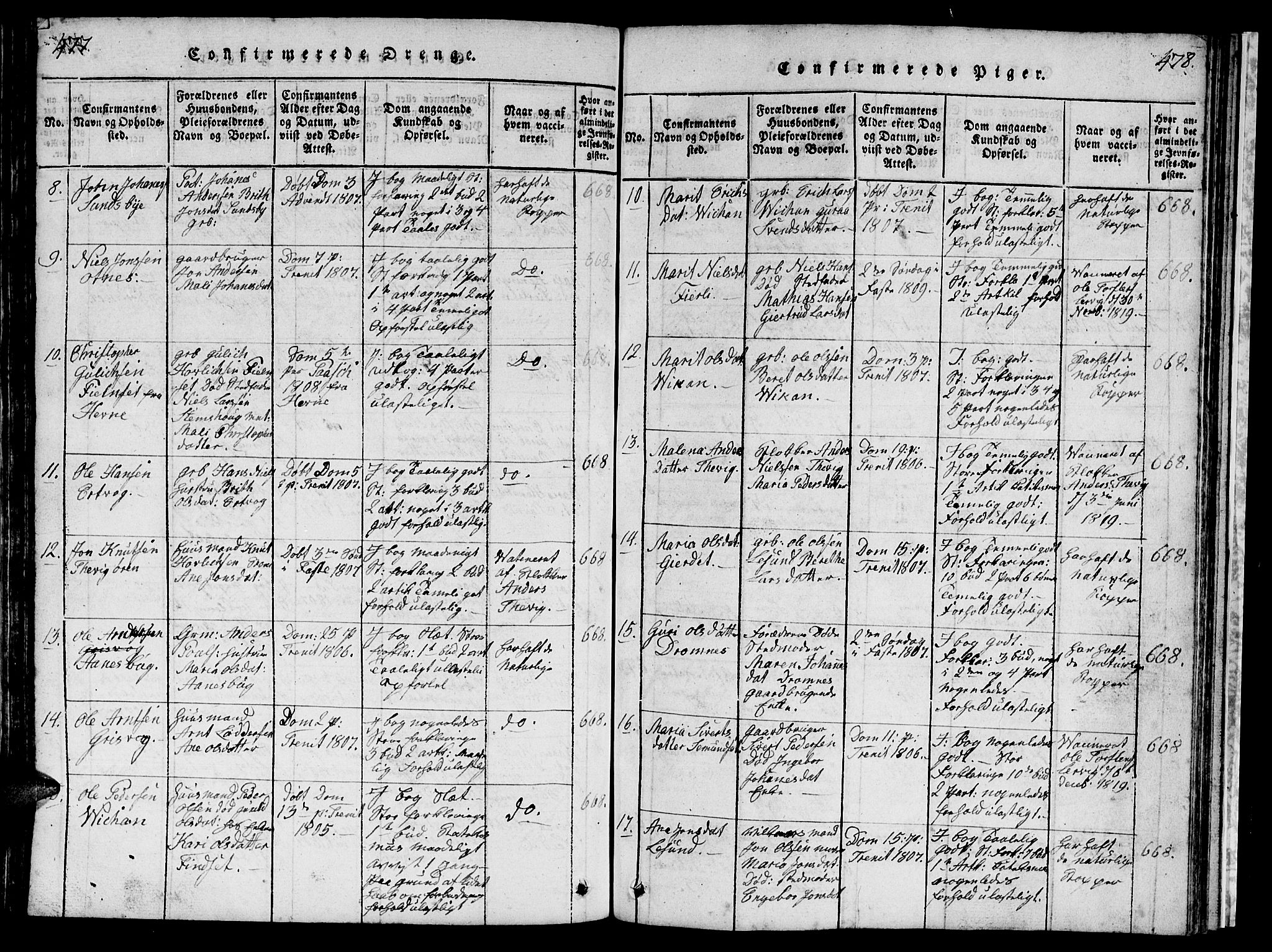 Ministerialprotokoller, klokkerbøker og fødselsregistre - Møre og Romsdal, AV/SAT-A-1454/578/L0908: Parish register (copy) no. 578C01, 1819-1837, p. 477-478