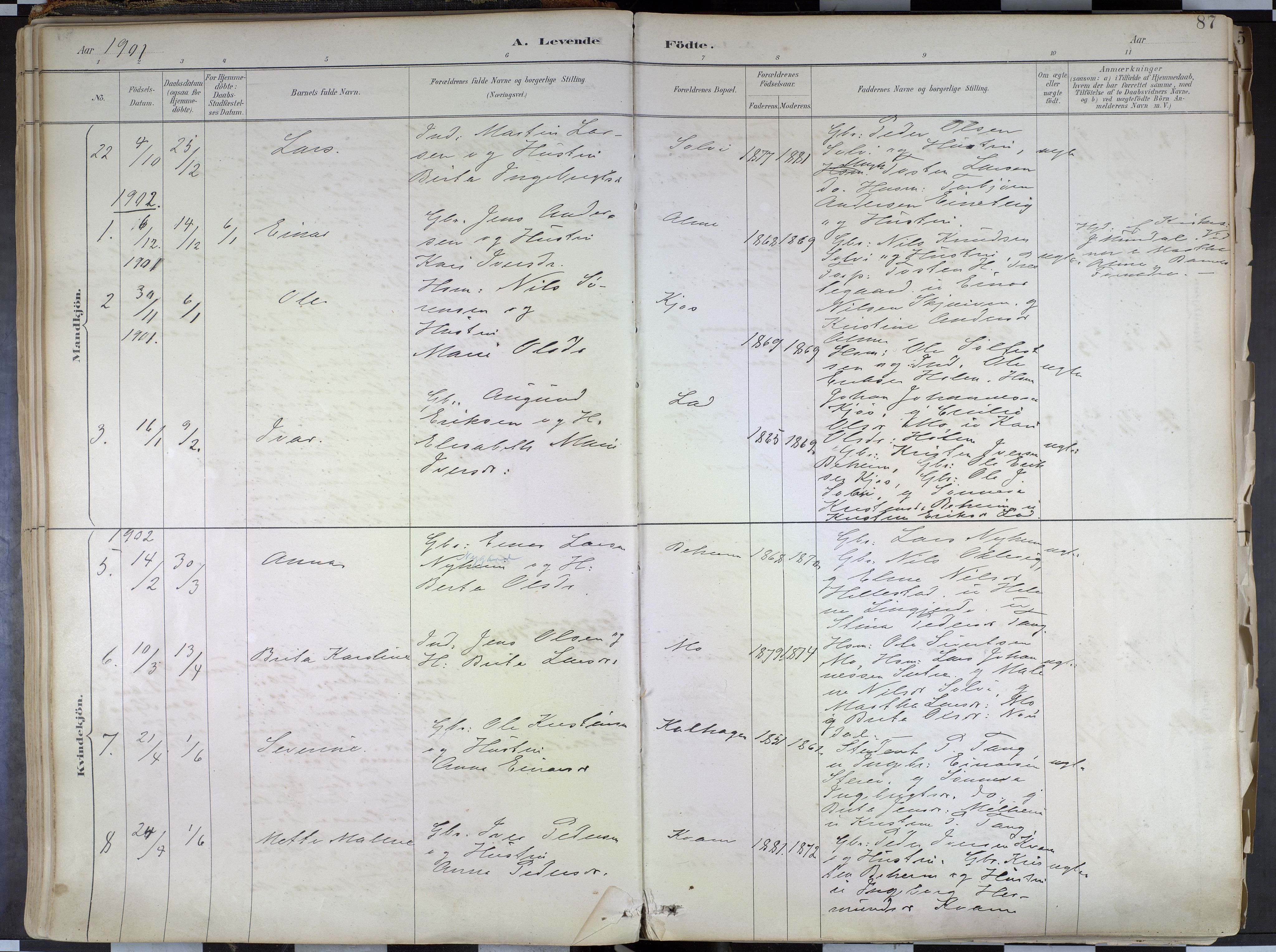 Hafslo sokneprestembete, AV/SAB-A-80301/H/Haa/Haab/L0001: Parish register (official) no. B 1, 1886-1945, p. 87