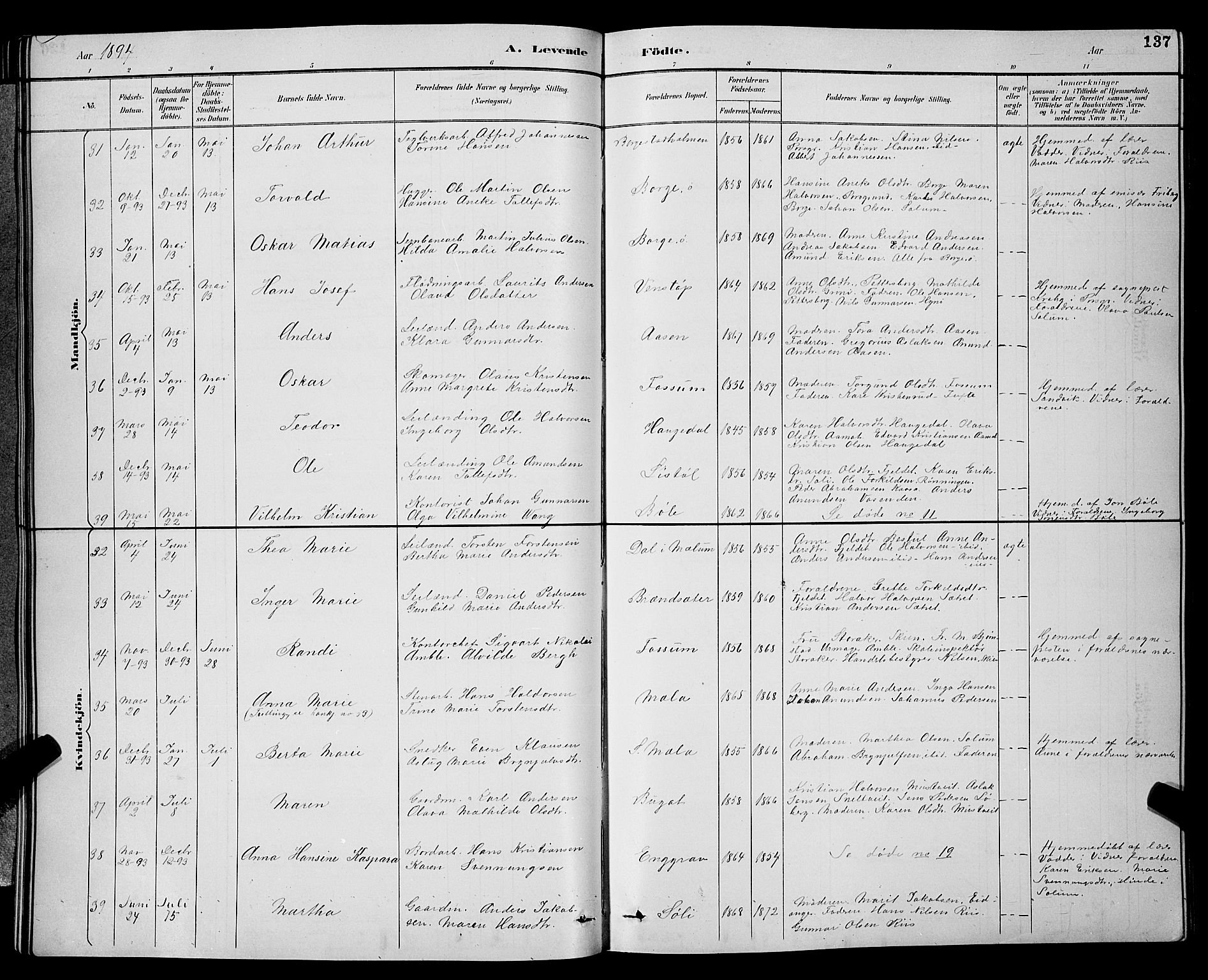 Gjerpen kirkebøker, SAKO/A-265/G/Ga/L0002: Parish register (copy) no. I 2, 1883-1900, p. 137