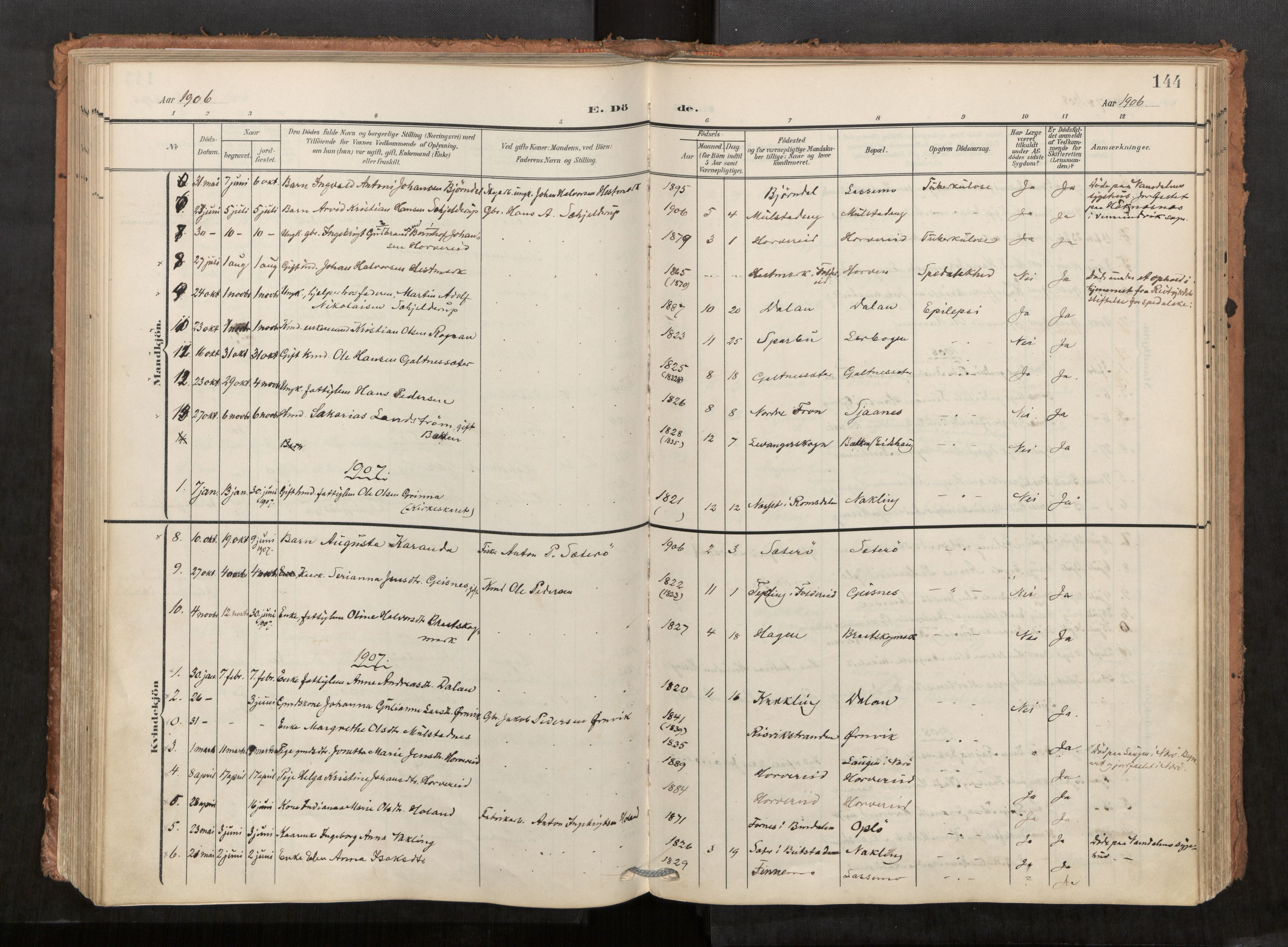 Kolvereid sokneprestkontor, SAT/A-1171/H/Ha/Haa/L0001: Parish register (official) no. 1, 1903-1922, p. 144