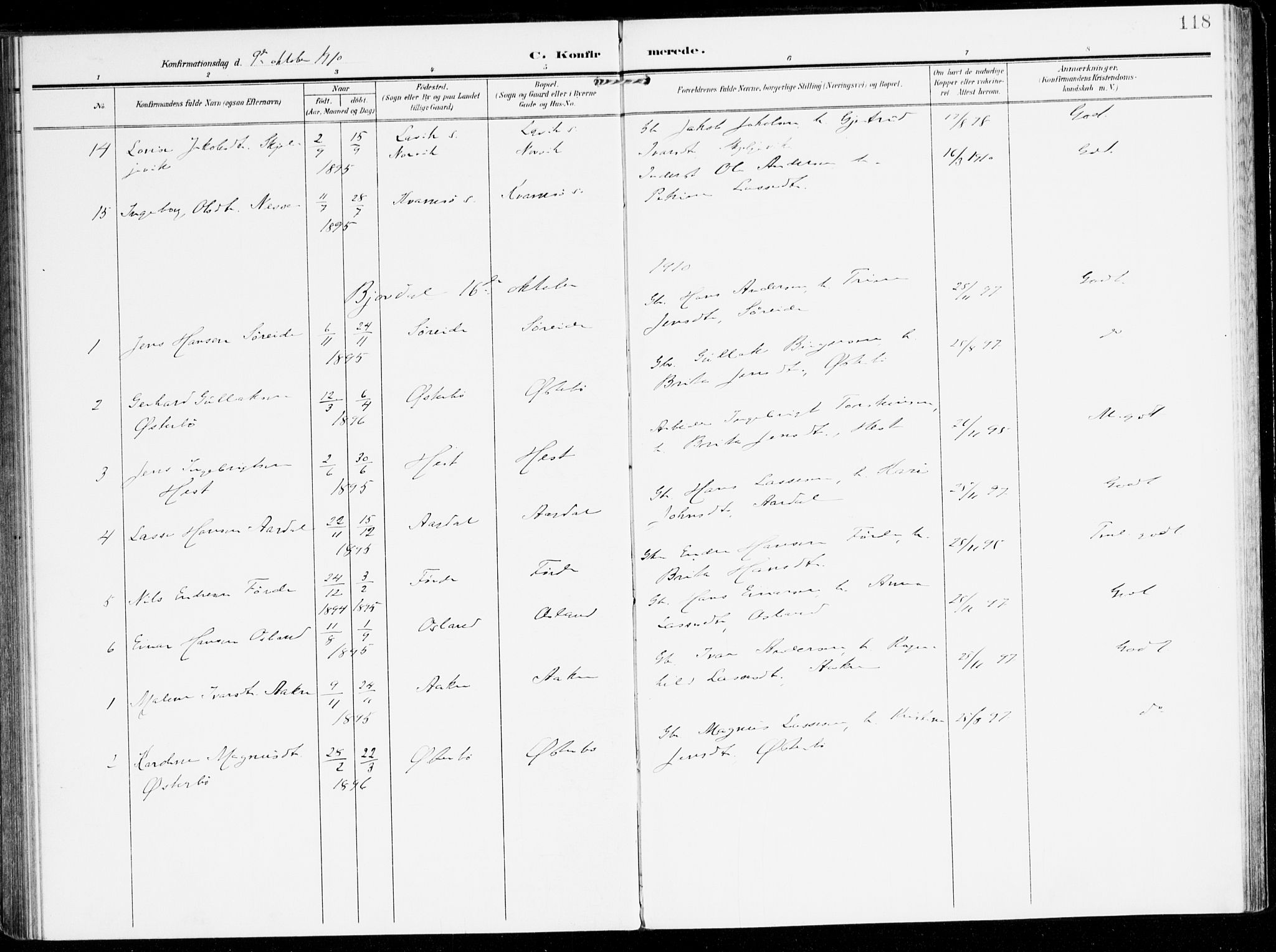 Lavik sokneprestembete, AV/SAB-A-80901: Parish register (official) no. C 2, 1904-1921, p. 118