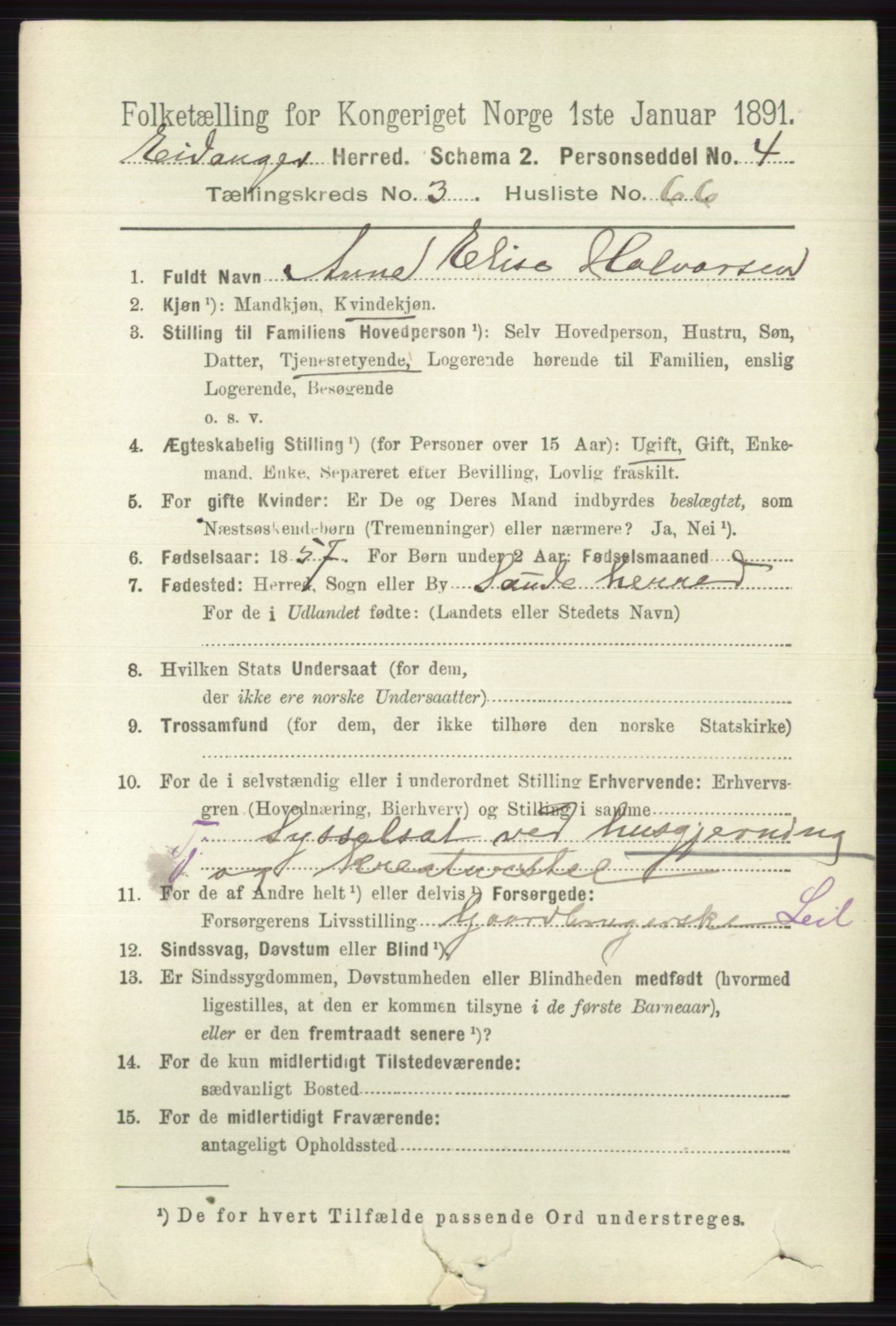 RA, 1891 census for 0813 Eidanger, 1891, p. 1892