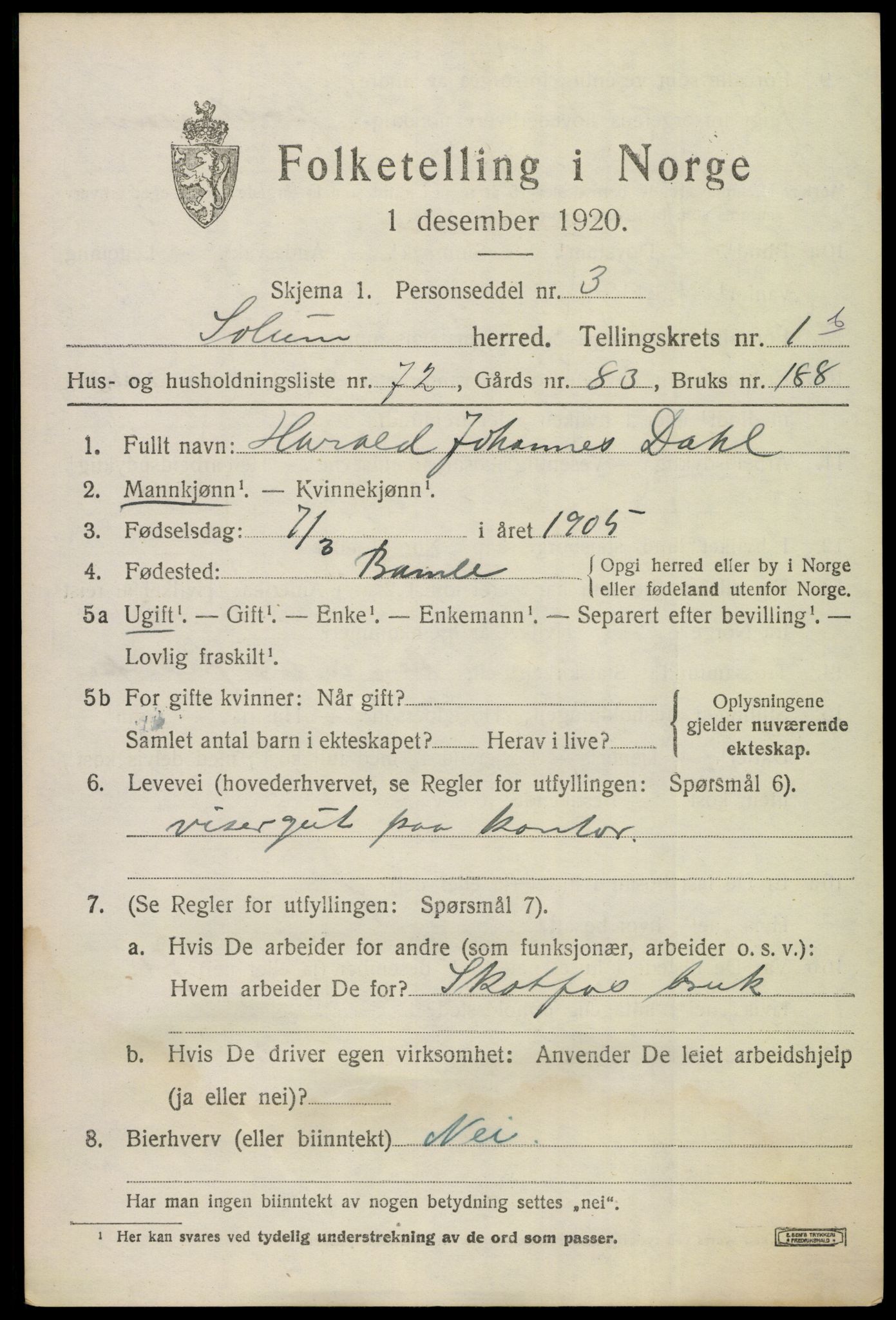 SAKO, 1920 census for Solum, 1920, p. 5816