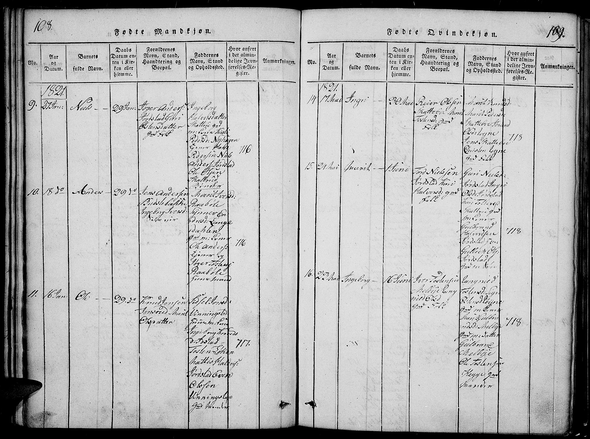 Slidre prestekontor, AV/SAH-PREST-134/H/Ha/Hab/L0002: Parish register (copy) no. 2, 1814-1839, p. 108-109