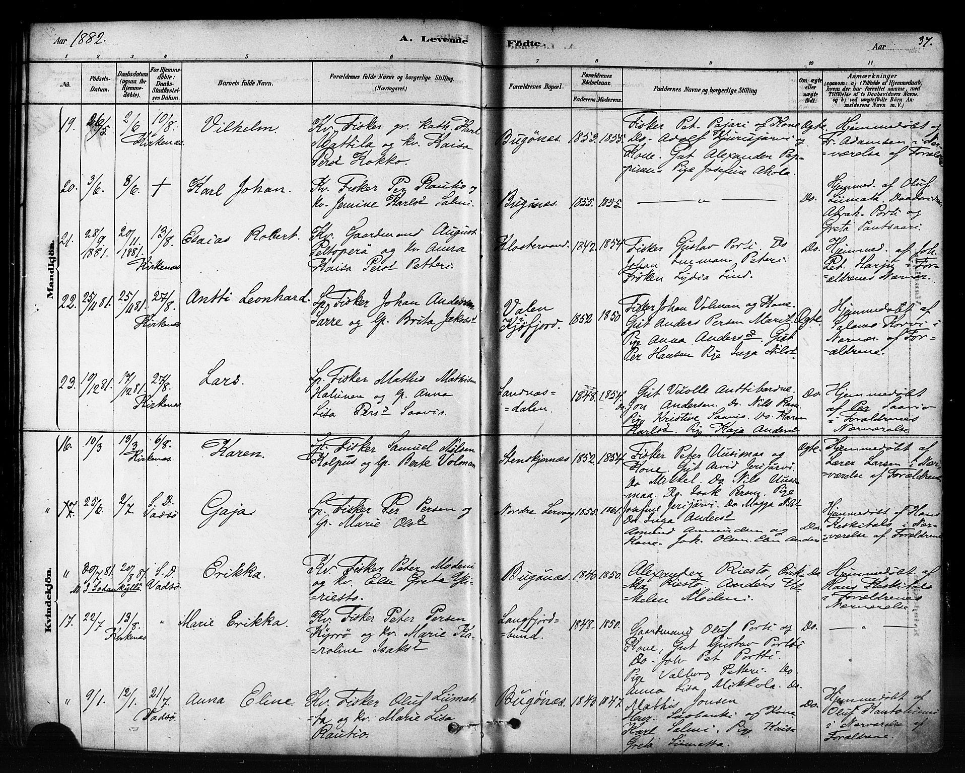 Sør-Varanger sokneprestkontor, AV/SATØ-S-1331/H/Ha/L0003kirke: Parish register (official) no. 3, 1878-1891, p. 37