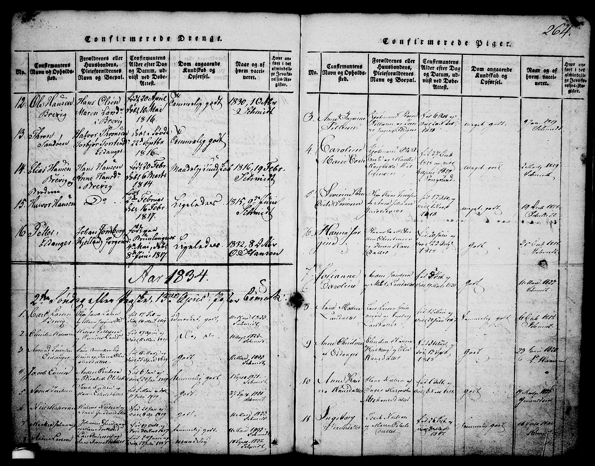 Brevik kirkebøker, SAKO/A-255/G/Ga/L0001: Parish register (copy) no. 1, 1814-1845, p. 264
