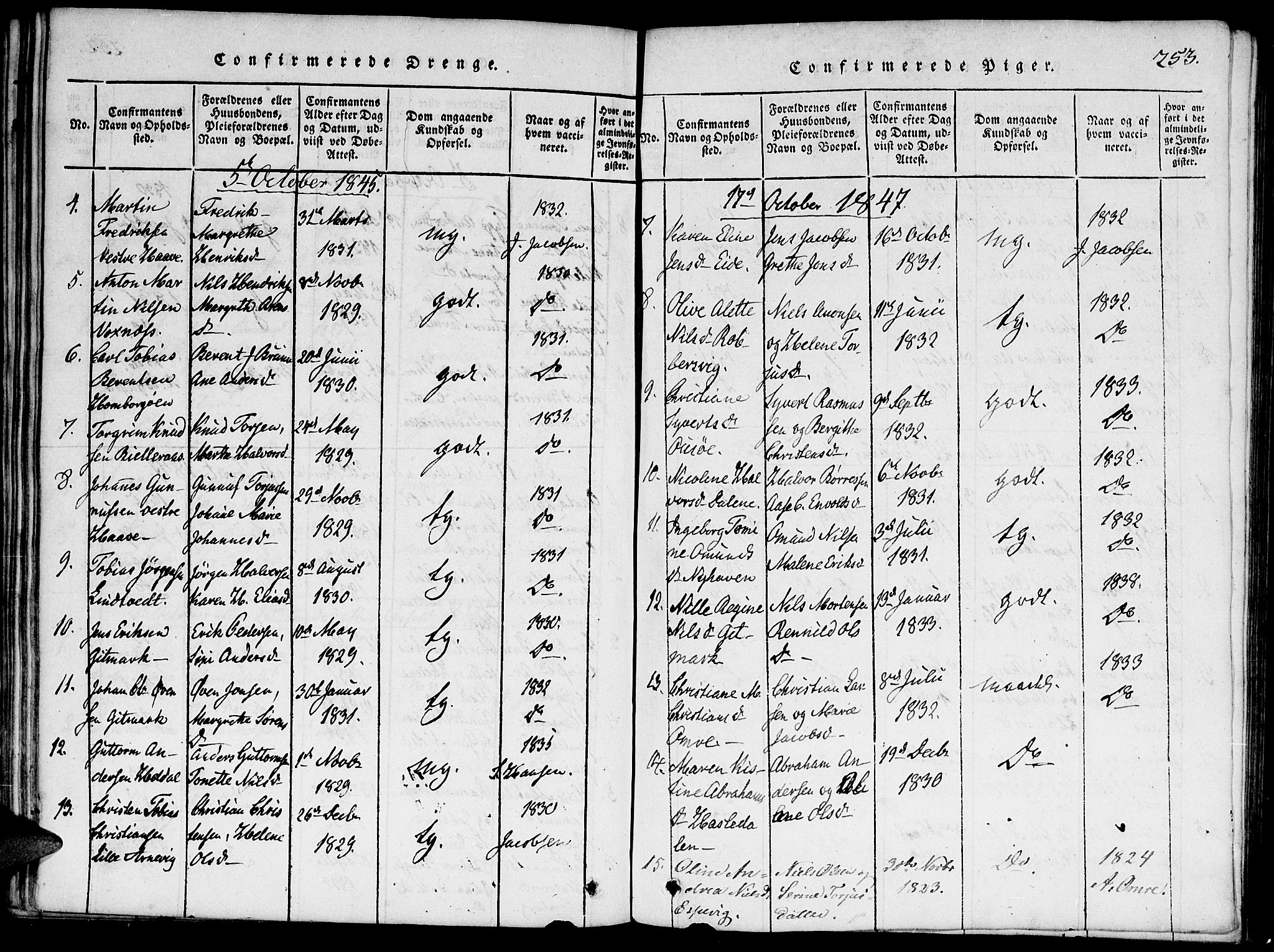 Hommedal sokneprestkontor, SAK/1111-0023/F/Fa/Faa/L0001: Parish register (official) no. A 1, 1816-1860, p. 253