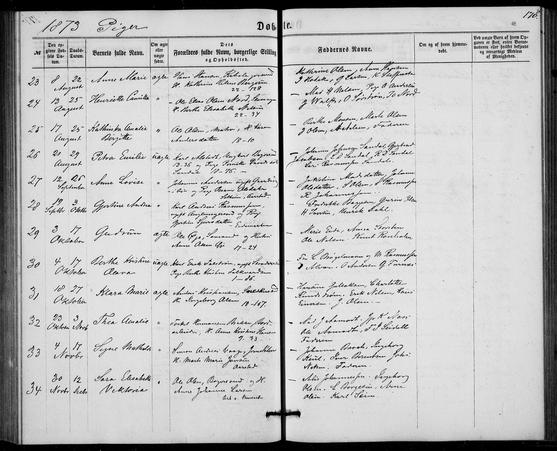Fødselsstiftelsens sokneprestembete, ført av overlegen*, SAB/-: Parish register (official) no. A 1, 1863-1883, p. 178