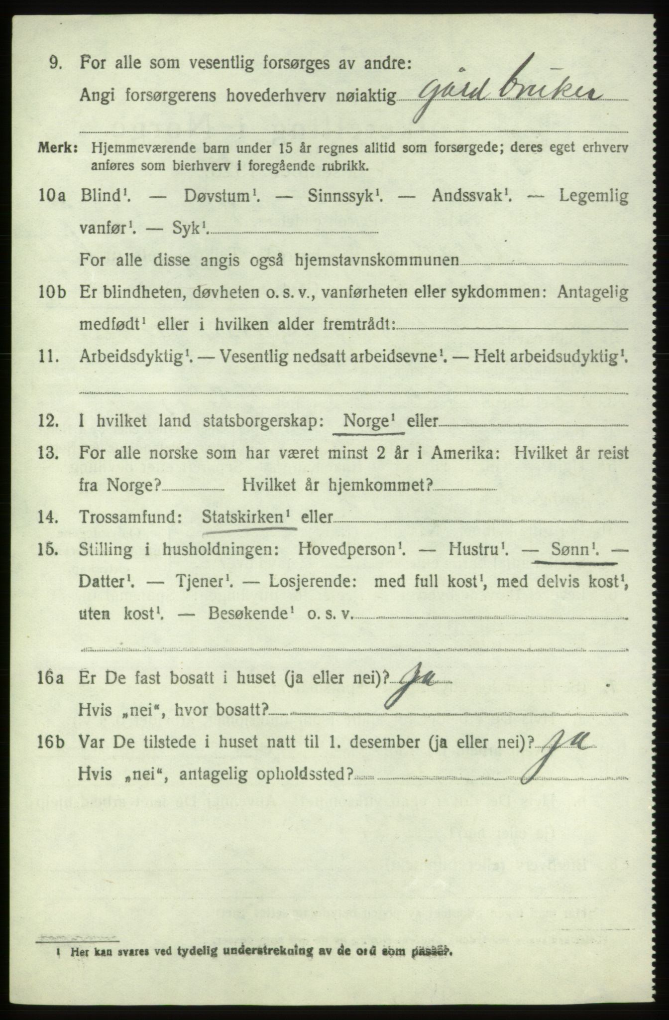 SAB, 1920 census for Stord, 1920, p. 9420