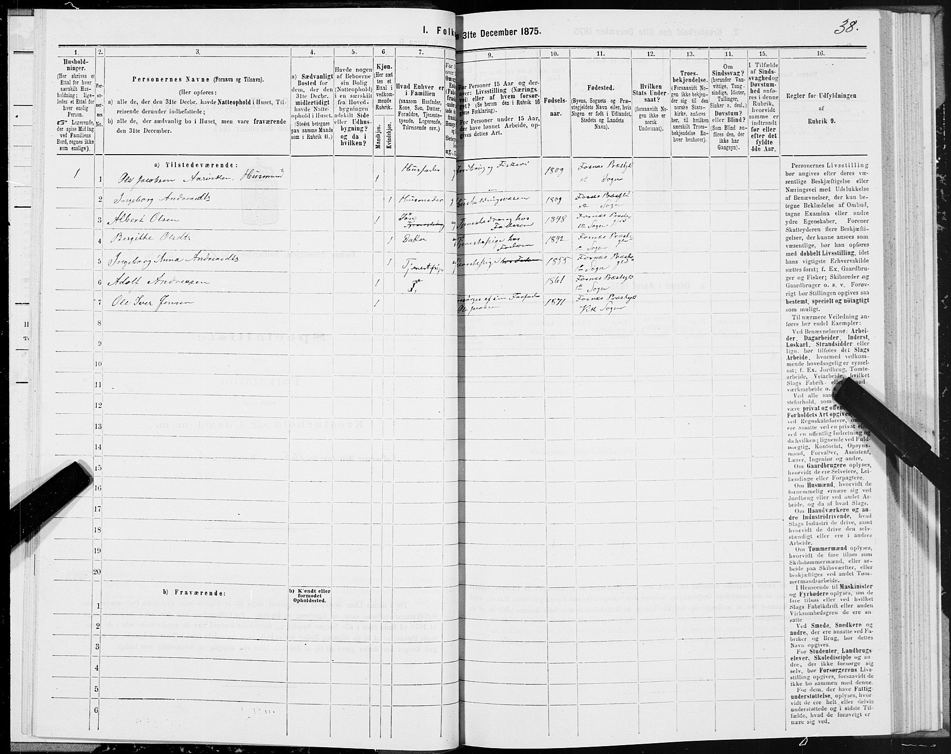 SAT, 1875 census for 1748P Fosnes, 1875, p. 1038