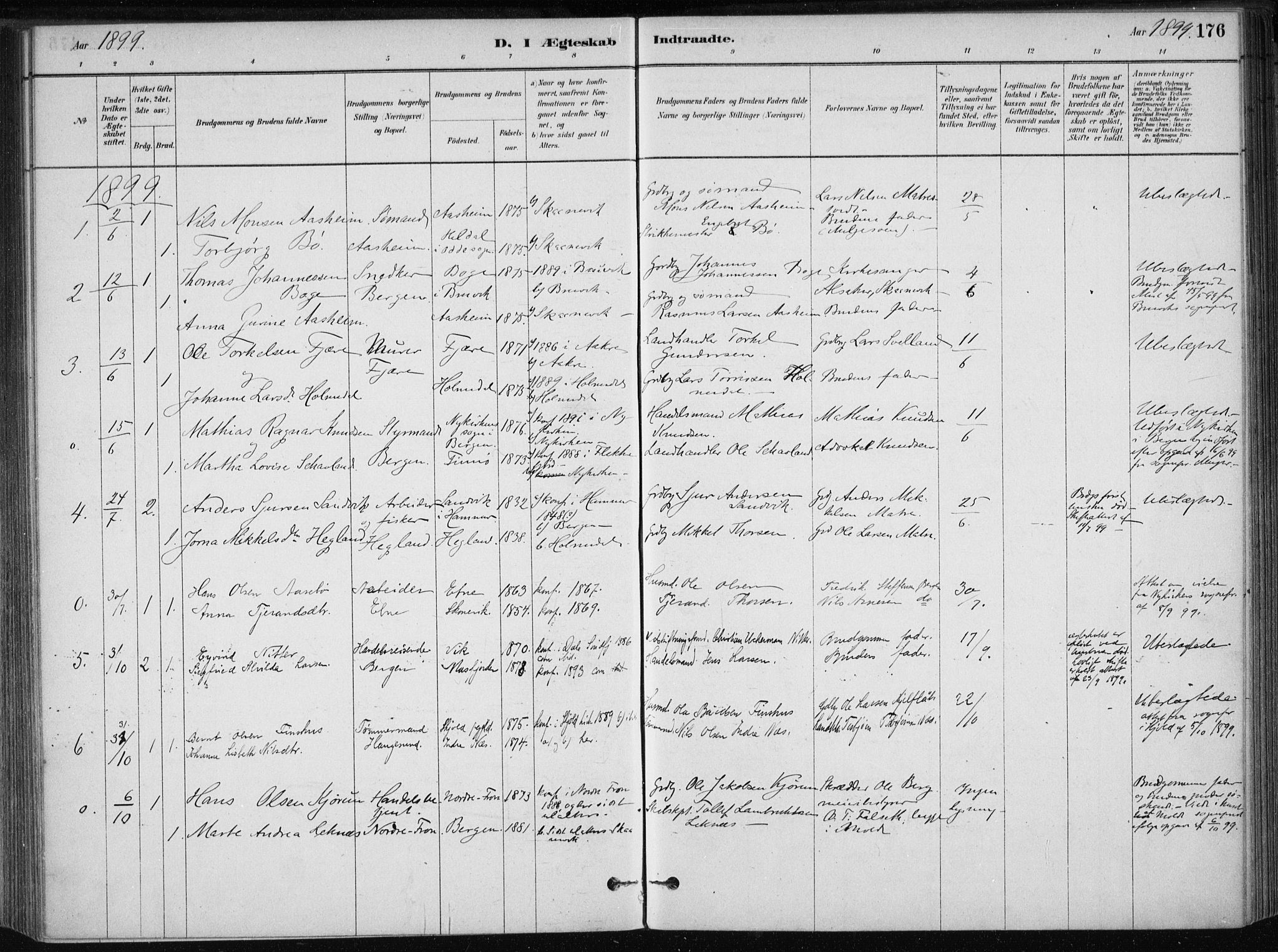 Skånevik sokneprestembete, AV/SAB-A-77801/H/Haa: Parish register (official) no. B 1, 1879-1914, p. 176