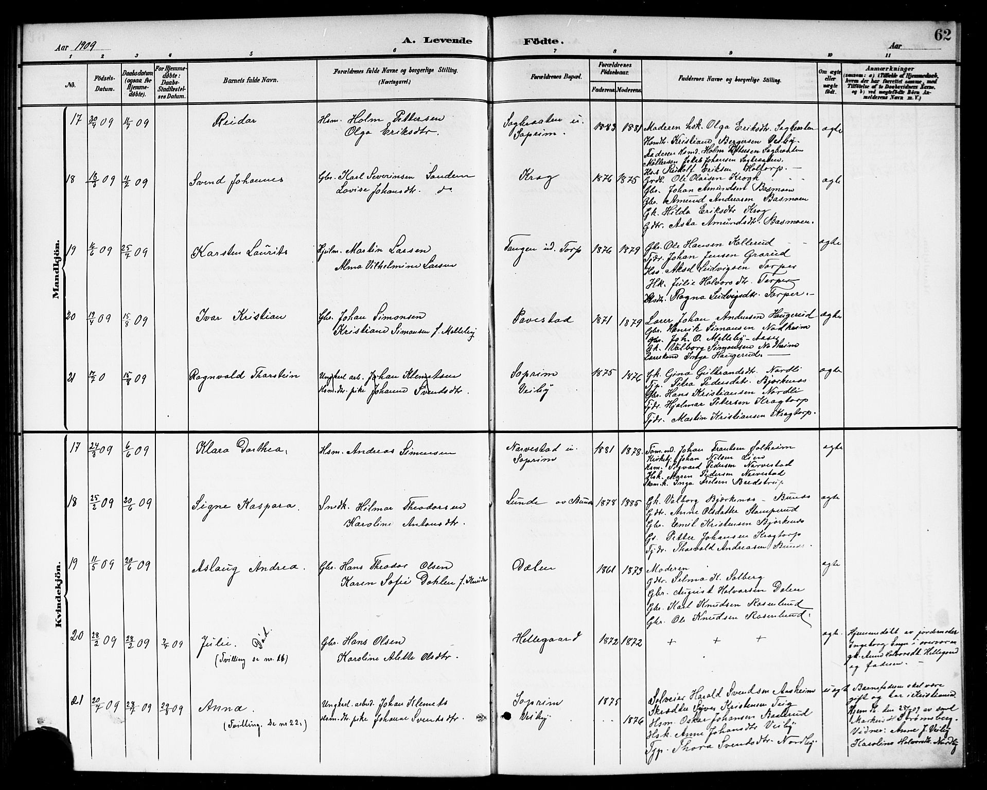 Høland prestekontor Kirkebøker, AV/SAO-A-10346a/G/Gb/L0001: Parish register (copy) no. II 1, 1902-1919, p. 62