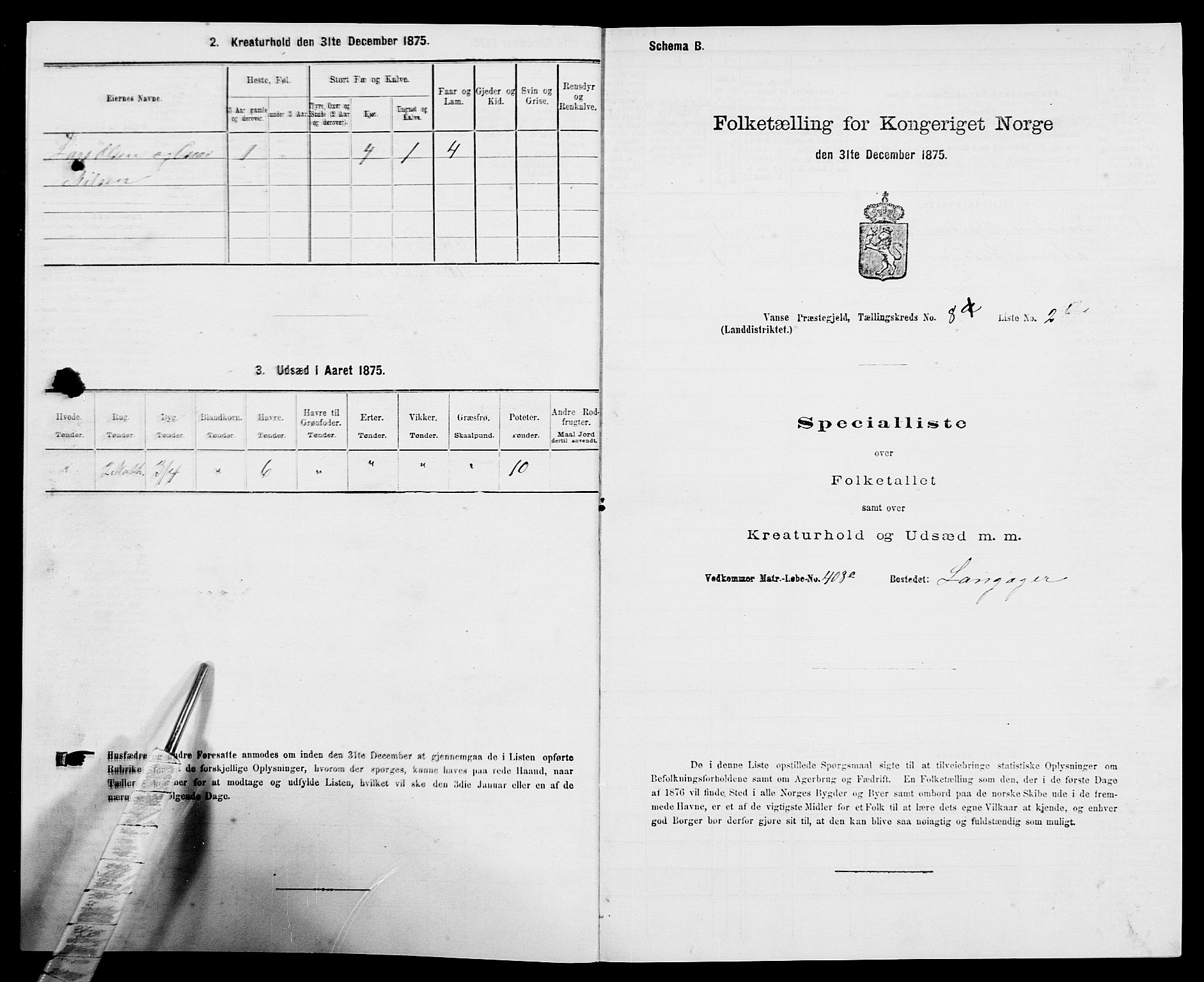 SAK, 1875 census for 1041L Vanse/Vanse og Farsund, 1875, p. 1480