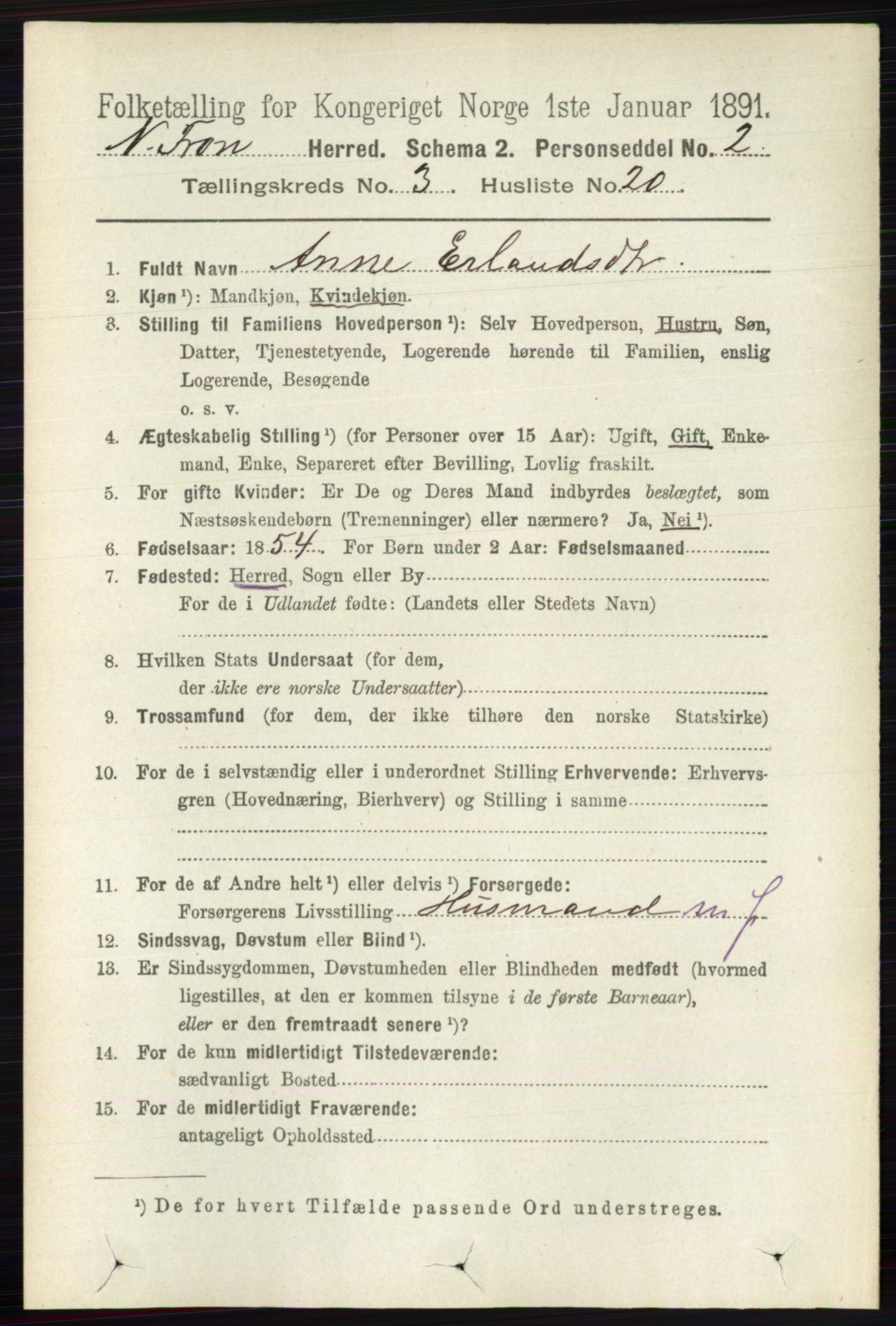 RA, 1891 census for 0518 Nord-Fron, 1891, p. 952