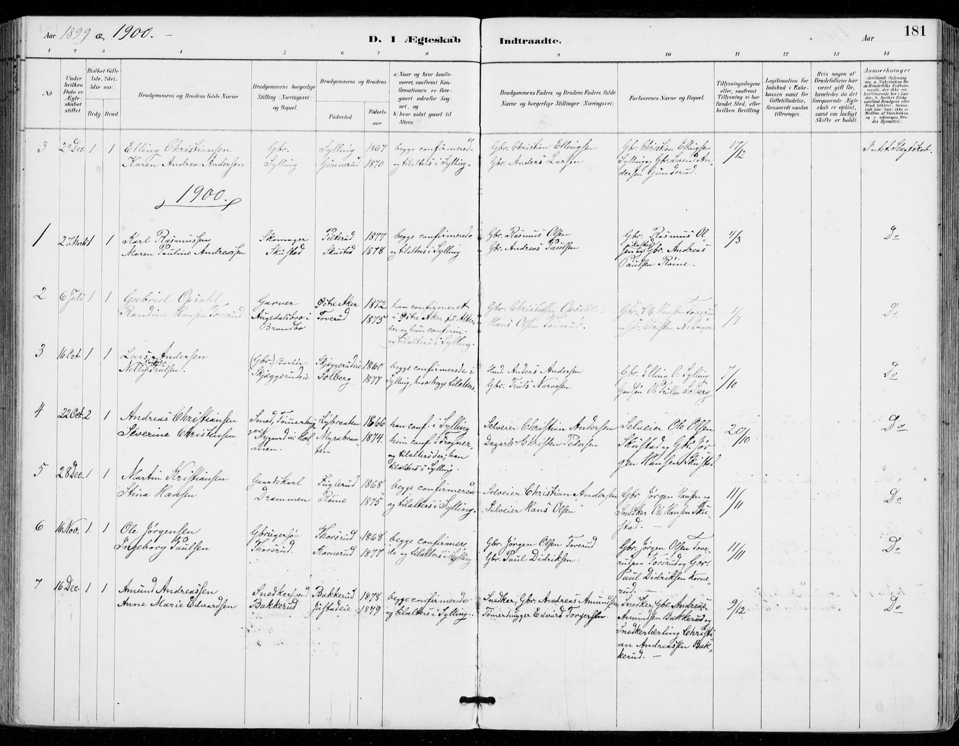 Sylling kirkebøker, SAKO/A-247/F/Fa/L0001: Parish register (official) no. 1, 1883-1910, p. 181